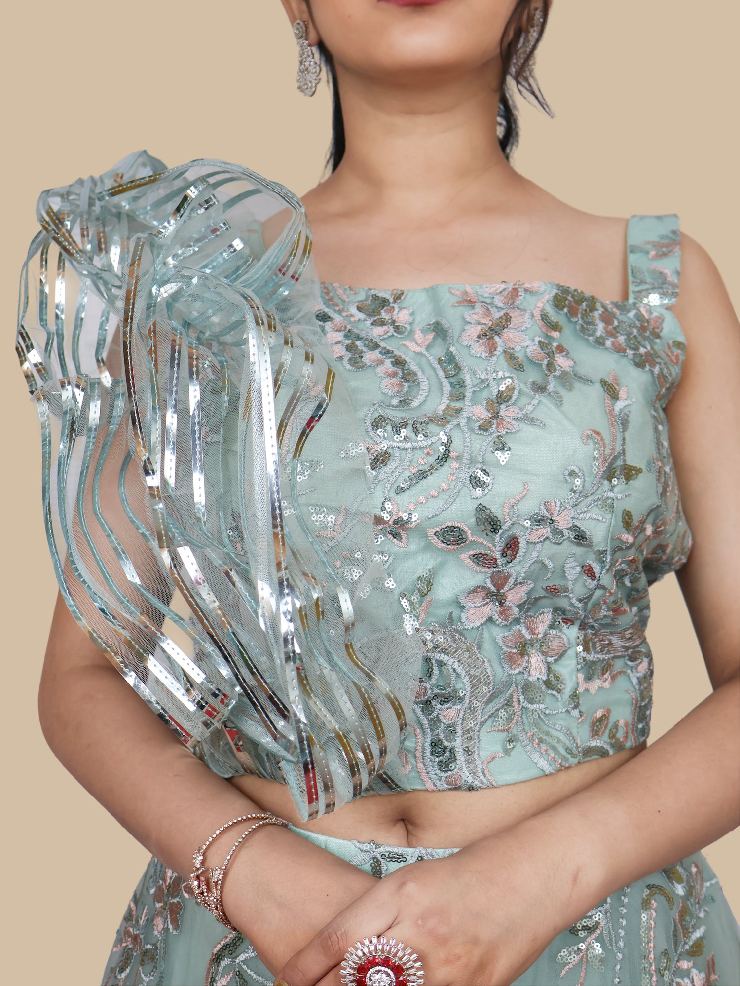 Lehenga Choli with Embroidery & Sequin by Shreekama Pista Green Designer Lehenga for Party Festival Wedding Occasion in Noida