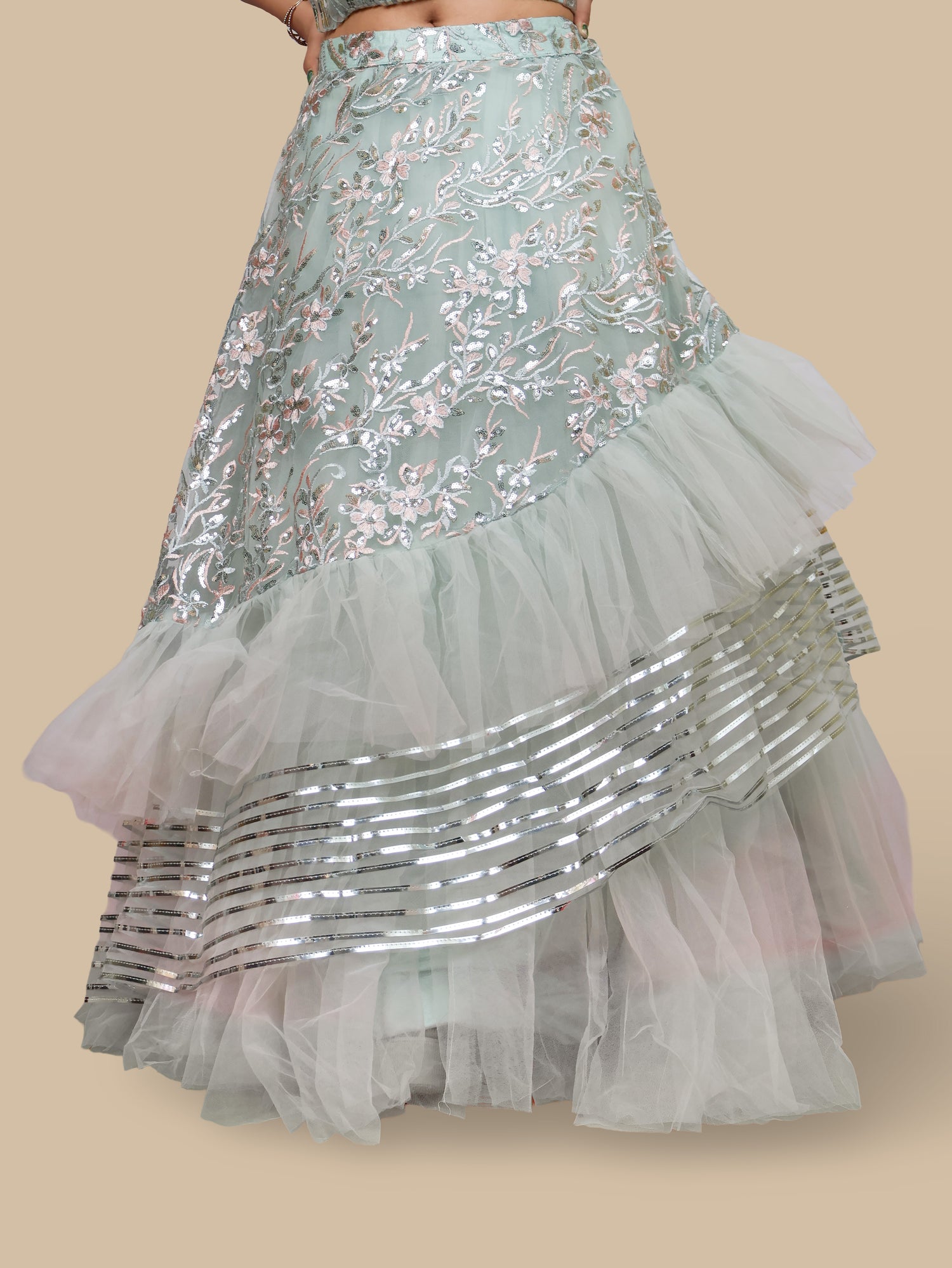 Lehenga Choli with Embroidery & Sequin by Shreekama Pista Green Designer Lehenga for Party Festival Wedding Occasion in Noida