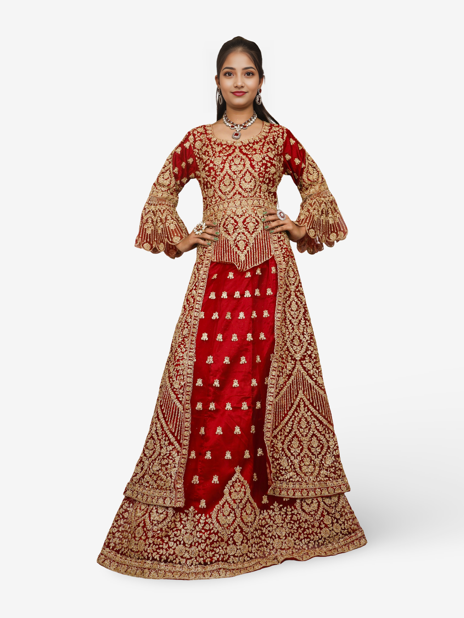 Lehenga Choli Set with Attached Shrug & Zari Thread Work by Shreekama Maroon Designer Lehenga for Party Festival Wedding Occasion in Noida