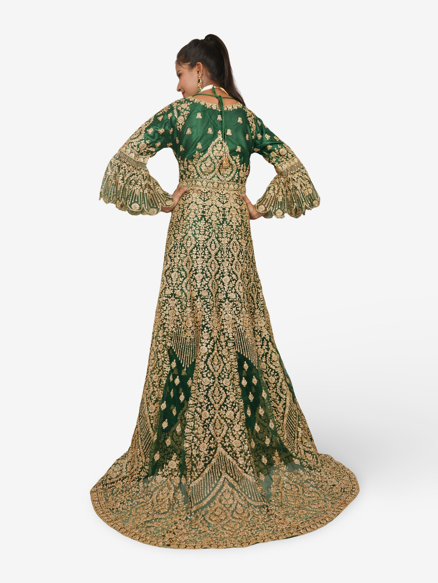 Lehenga Choli Set with Attached Shrug & Zari Thread Work by Shreekama Royal Green Designer Lehenga for Party Festival Wedding Occasion in Noida