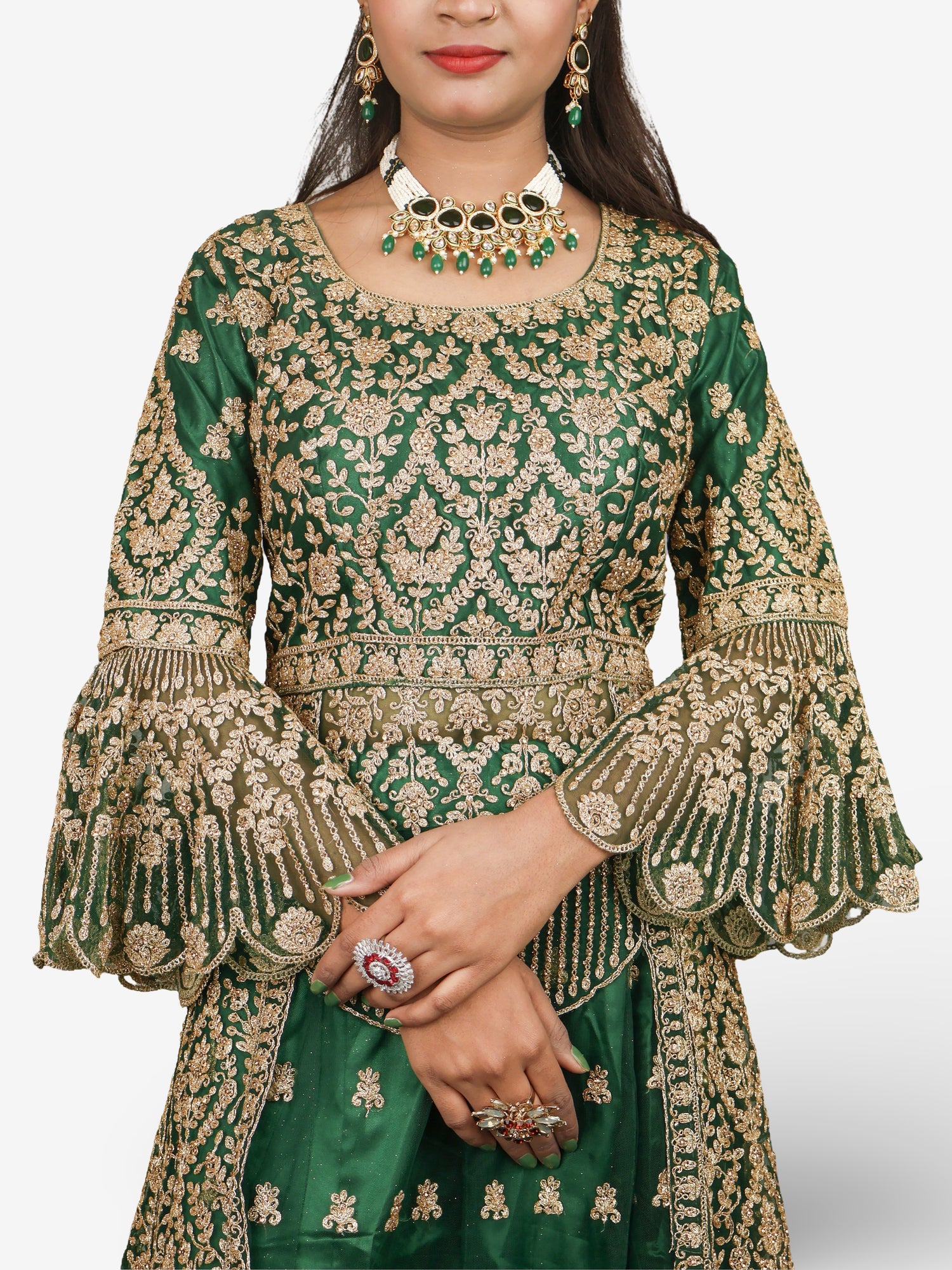 Lehenga Choli Set with Attached Shrug & Zari Thread Work by Shreekama Royal Green Designer Lehenga for Party Festival Wedding Occasion in Noida