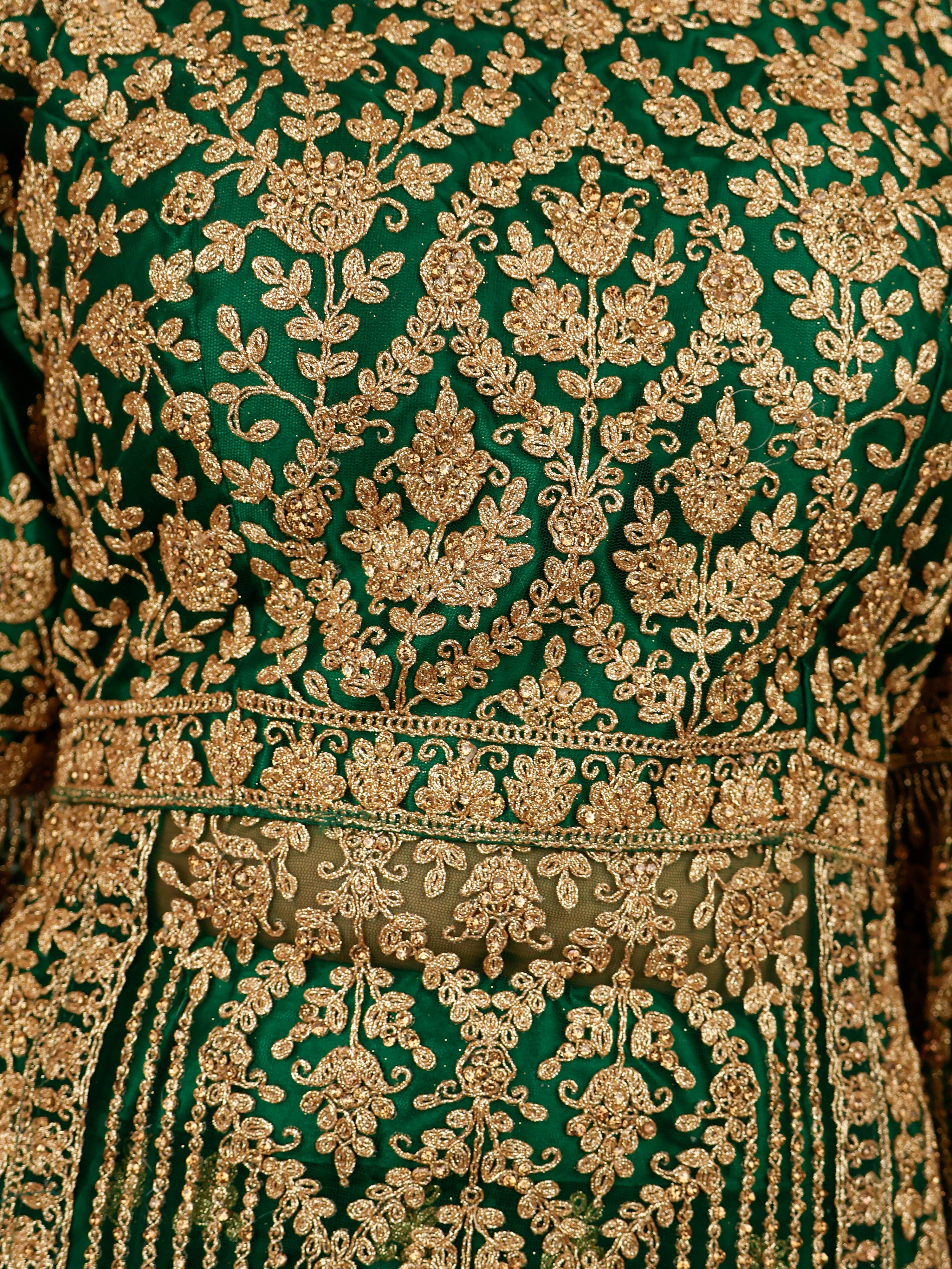 Lehenga Choli Set with Attached Shrug & Zari Thread Work by Shreekama Royal Green Designer Lehenga for Party Festival Wedding Occasion in Noida