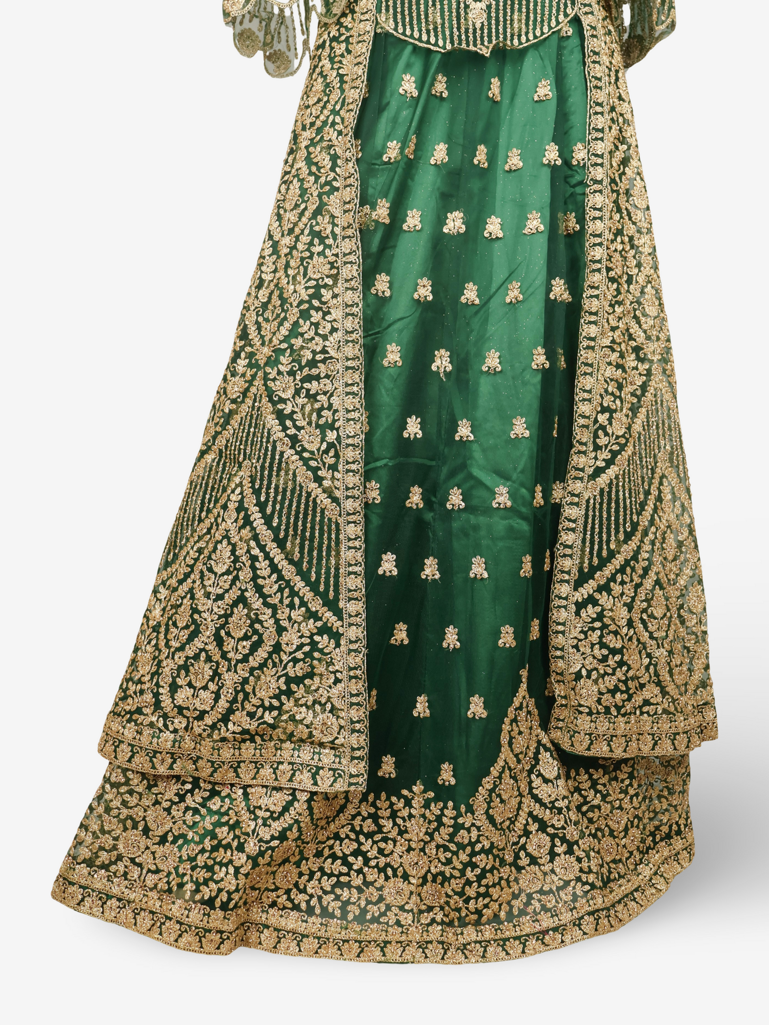 Lehenga Choli Set with Attached Shrug & Zari Thread Work by Shreekama Royal Green Designer Lehenga for Party Festival Wedding Occasion in Noida