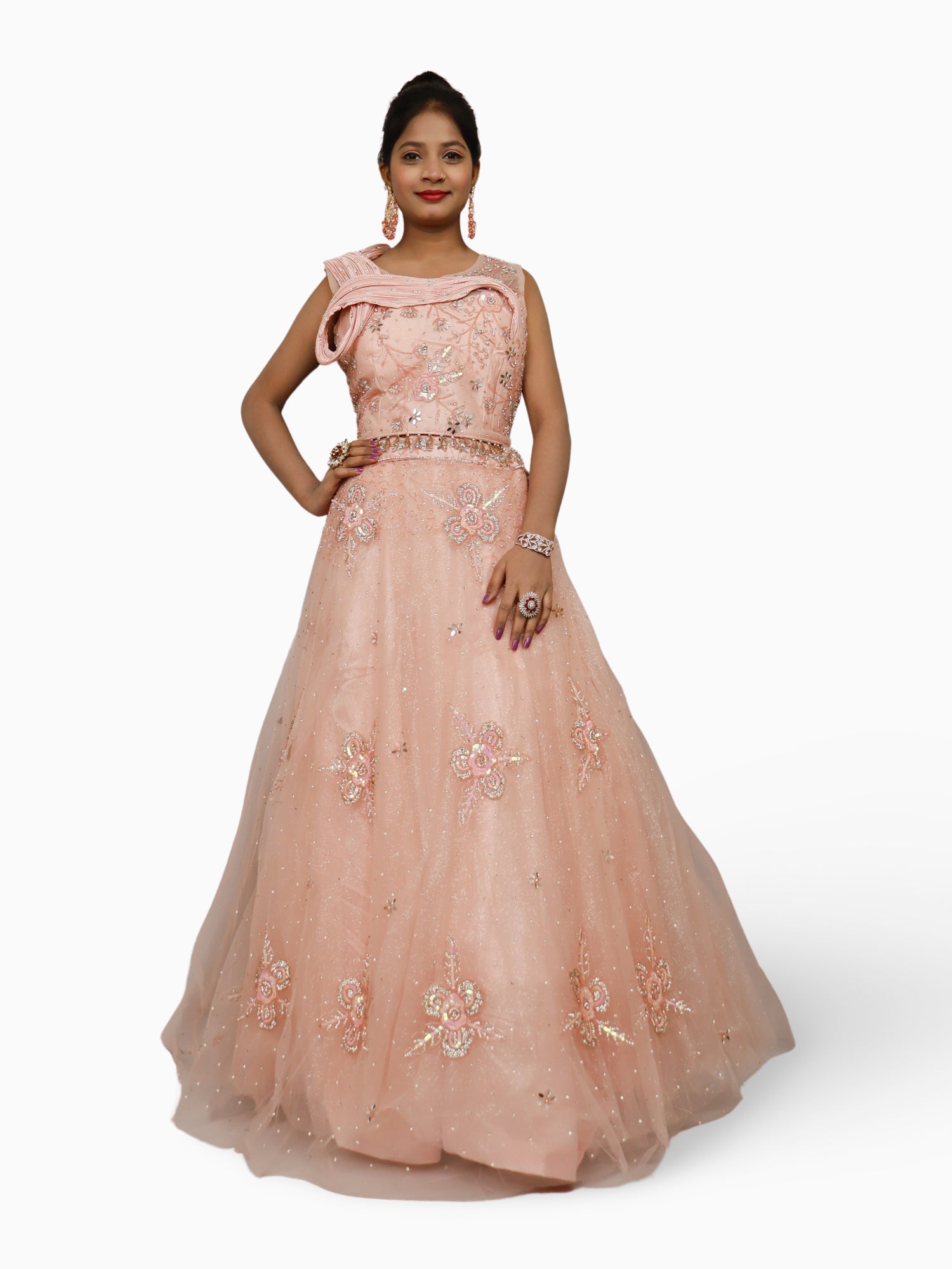 Lehenga Choli Set with Mirror Stones & Sequin by Shreekama Peach Designer Lehenga for Party Festival Wedding Occasion in Noida