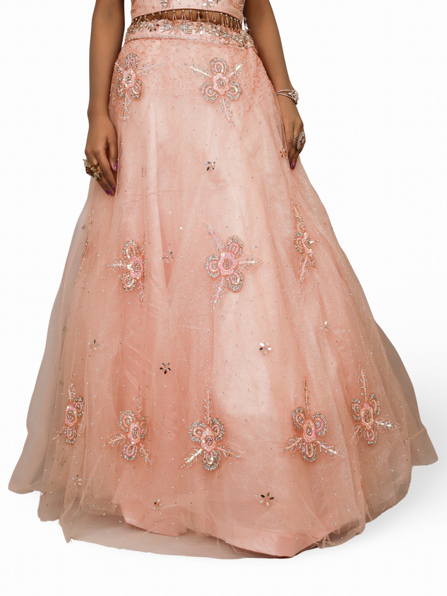 Lehenga Choli Set with Mirror Stones & Sequin by Shreekama Peach Designer Lehenga for Party Festival Wedding Occasion in Noida