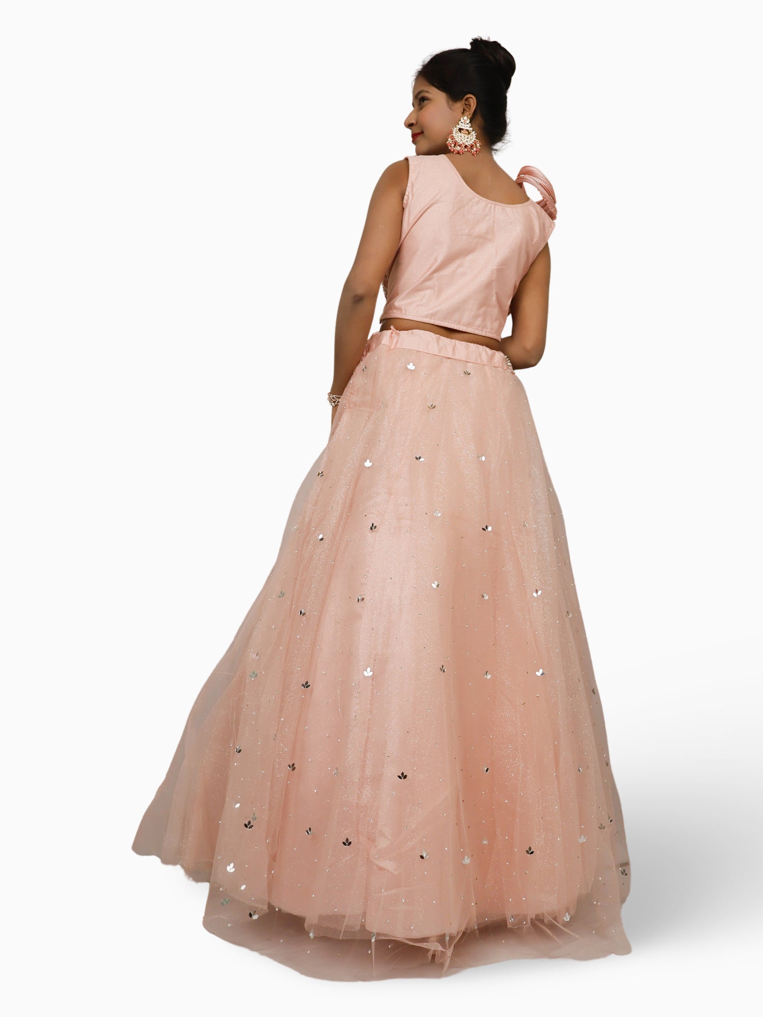 Lehenga Choli Set with Mirror Stones & Sequin by Shreekama Peach Designer Lehenga for Party Festival Wedding Occasion in Noida