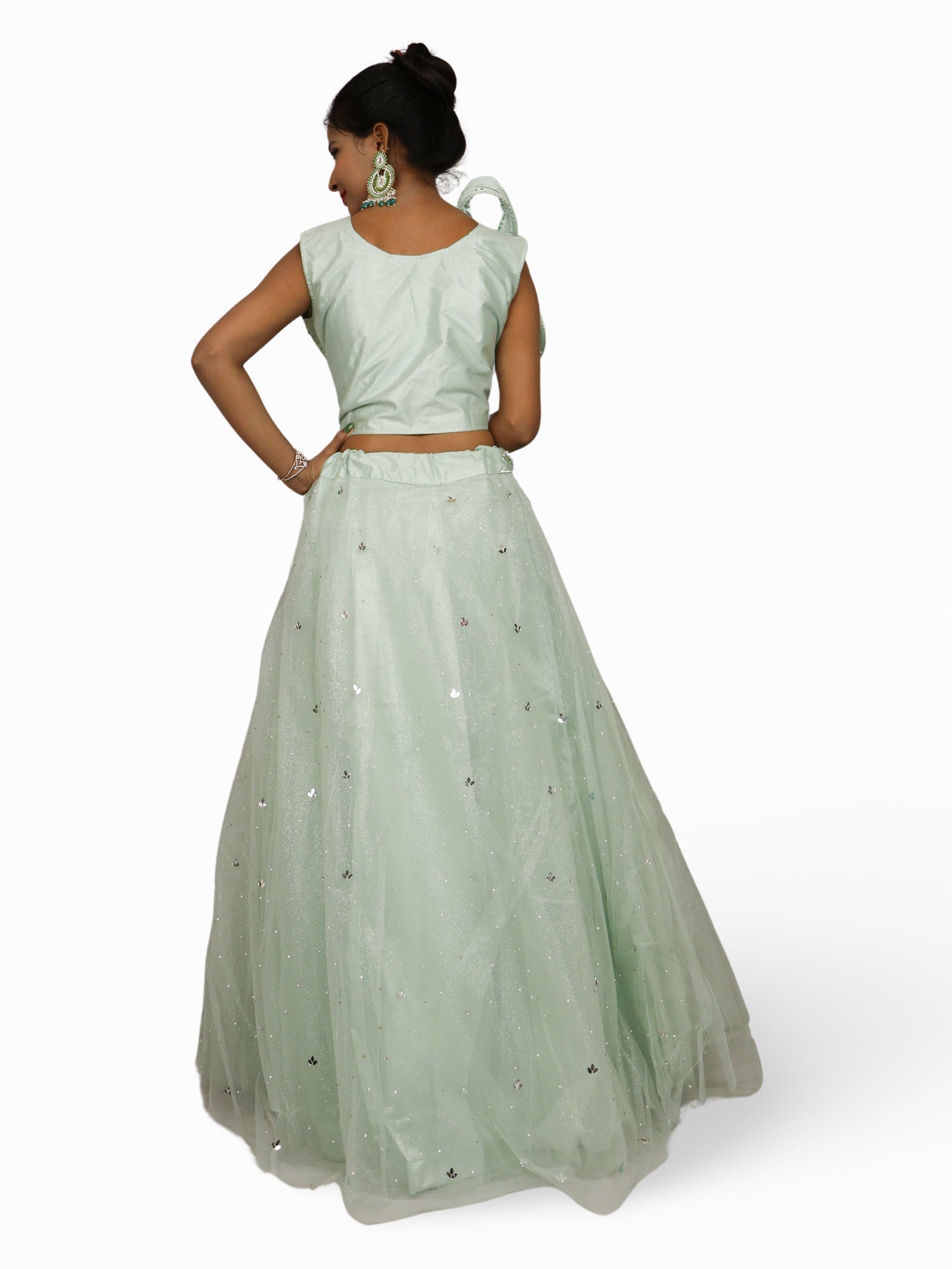 Lehenga Choli Set with Mirror Stones & Sequin by Shreekama Mint Green Designer Lehenga for Party Festival Wedding Occasion in Noida