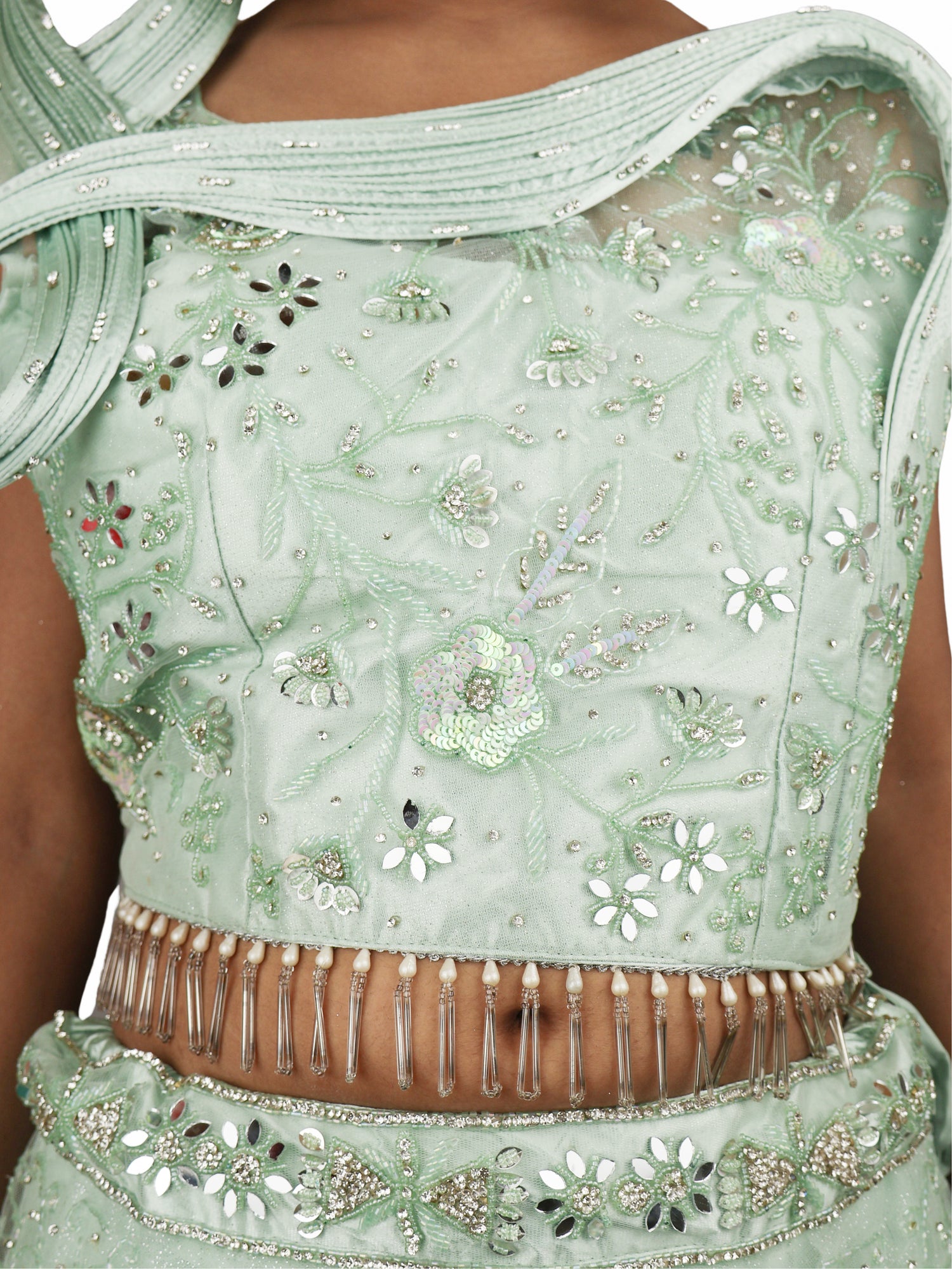 Lehenga Choli Set with Mirror Stones & Sequin by Shreekama Mint Green Designer Lehenga for Party Festival Wedding Occasion in Noida