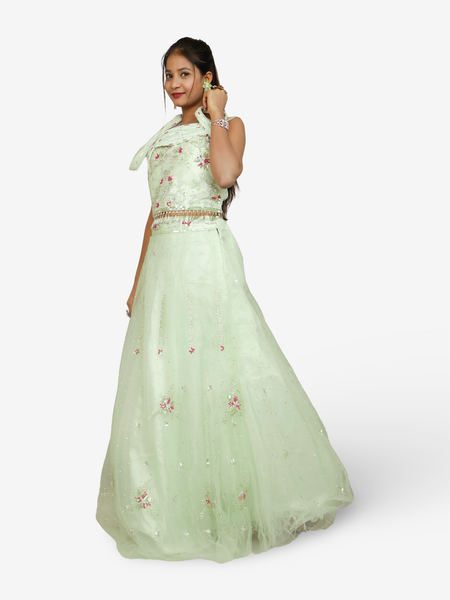 Pista Green Lehenga Choli Set with Stone & Sequin by Shreekama Pista Green Designer Lehenga for Party Festival Wedding Occasion in Noida