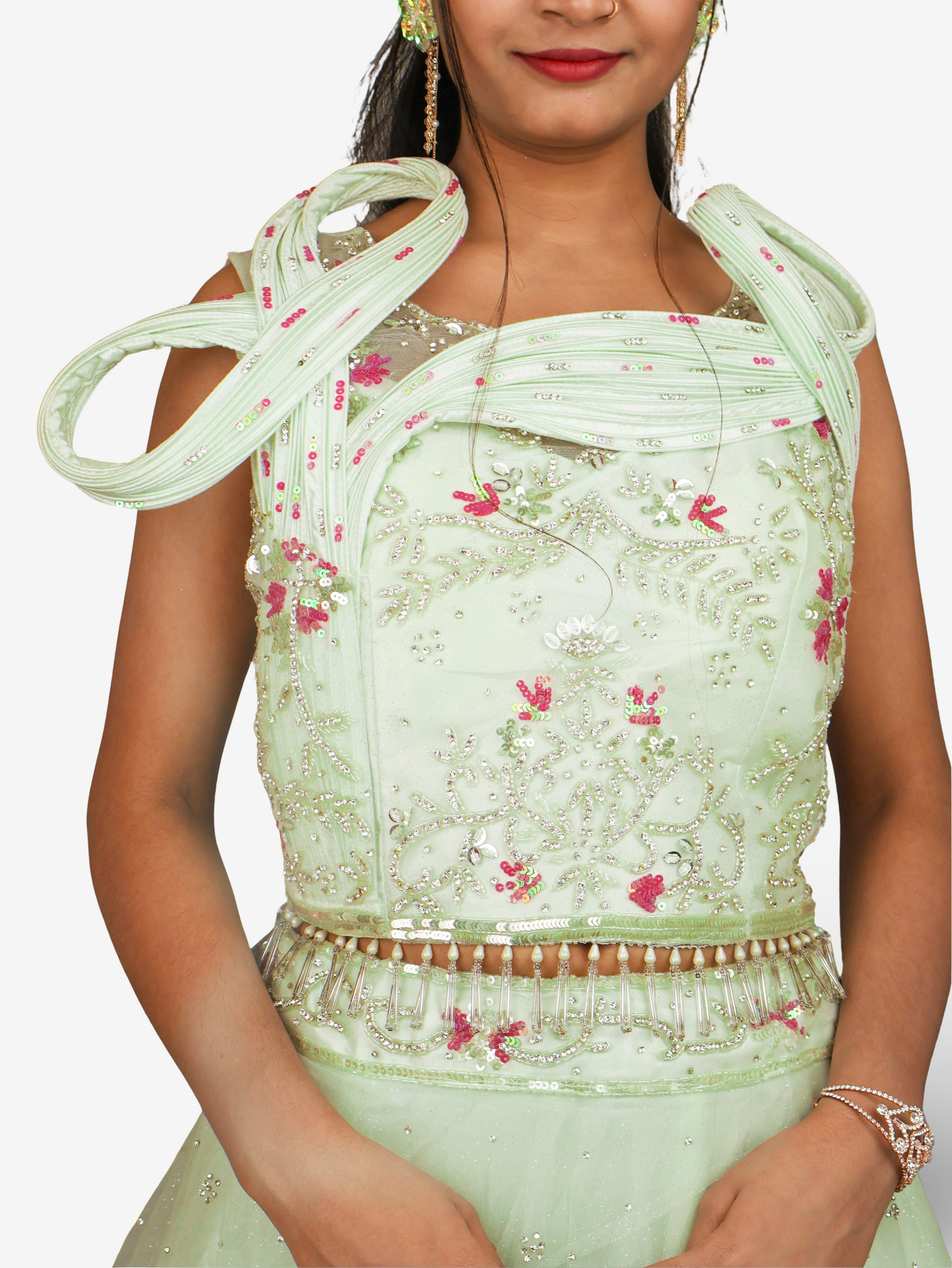 Pista Green Lehenga Choli Set with Stone & Sequin by Shreekama Pista Green Designer Lehenga for Party Festival Wedding Occasion in Noida