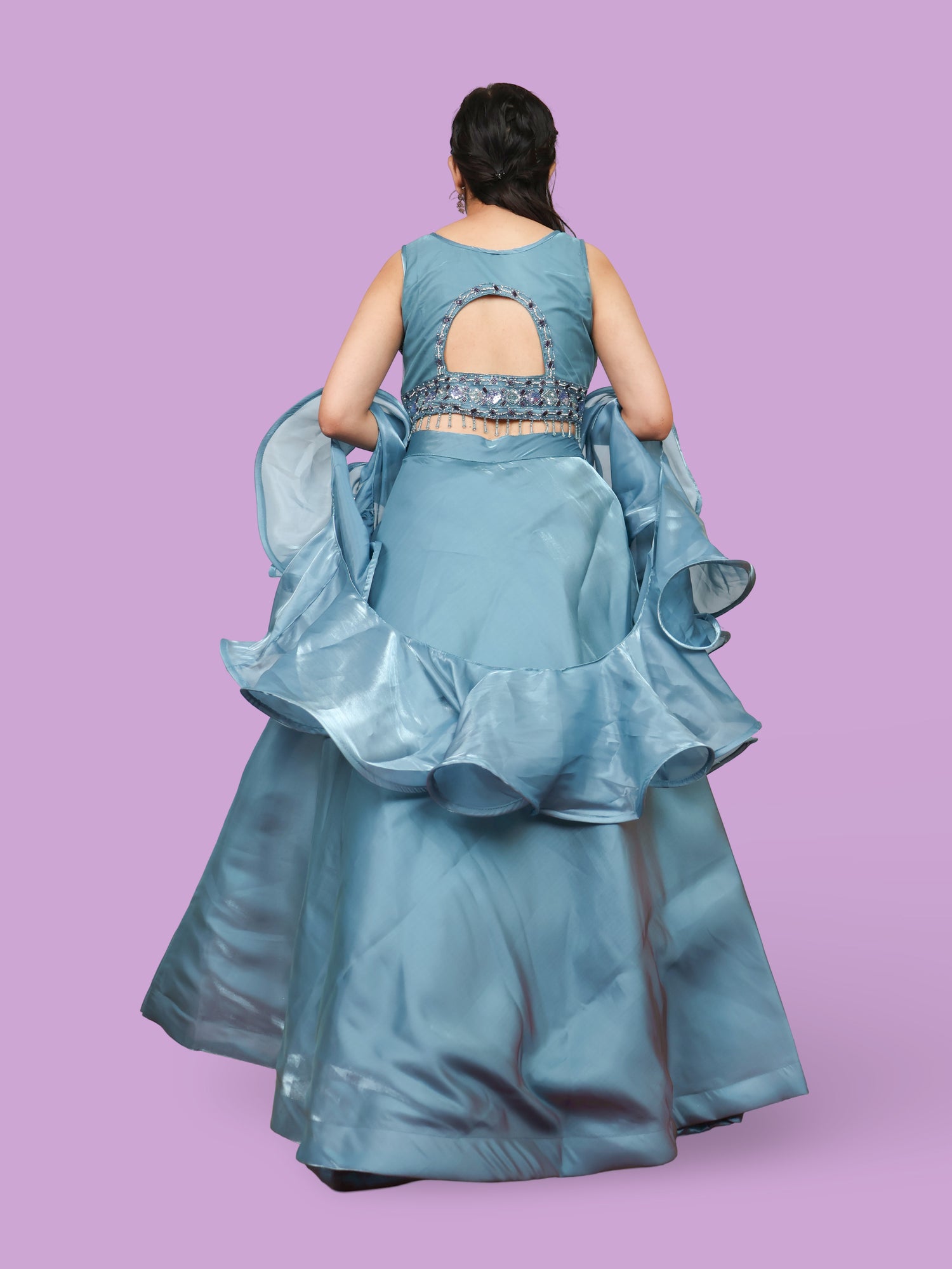 Toquise Blue Lehenga with Sequin & Cut Dana Work by Shreekama Turquoise Blue Designer Lehenga for Party Festival Wedding Occasion in Noida