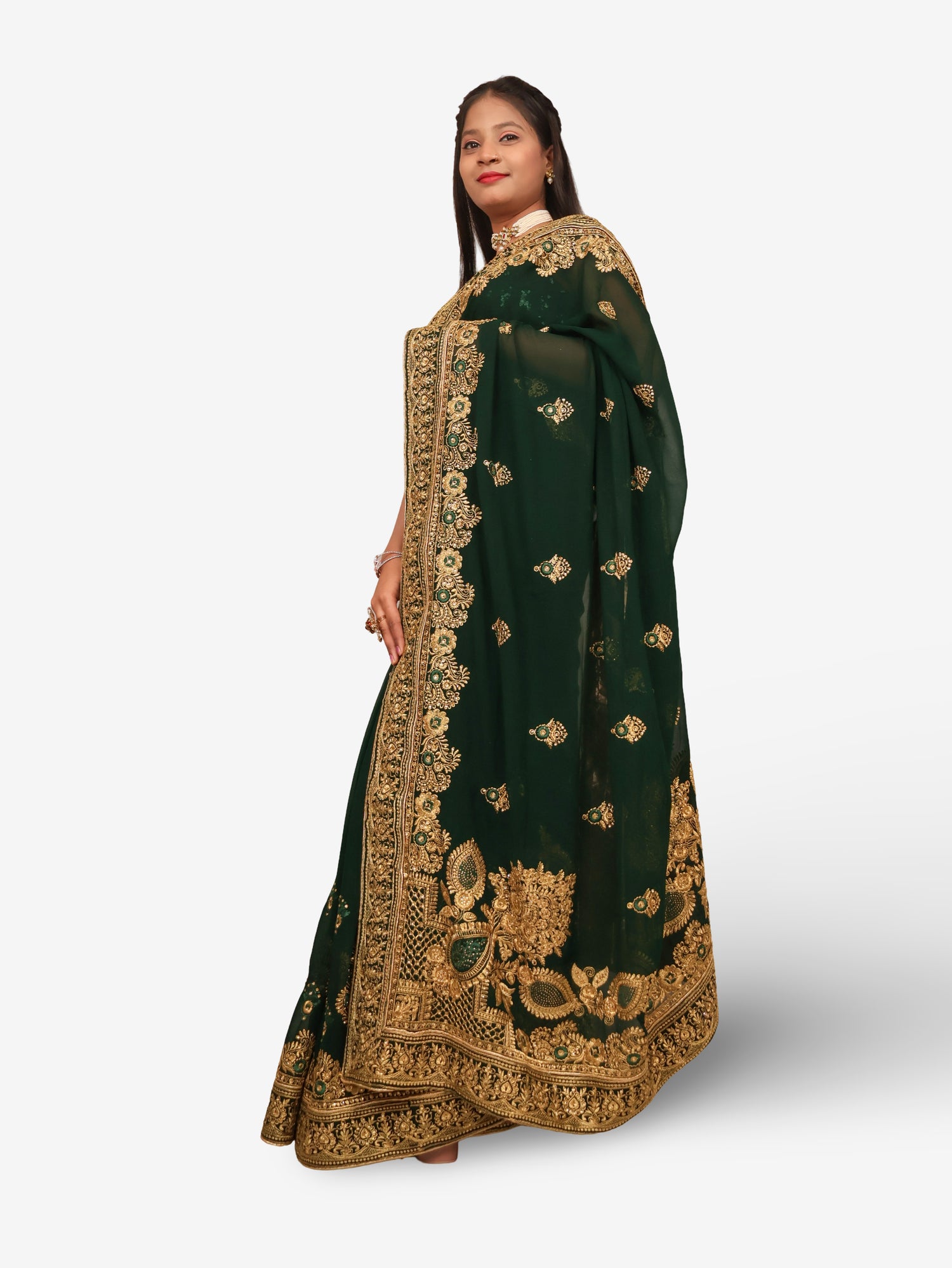 Designer Saree with Embroider & Zari Thread Work by Shreekama Dark Green Designer Sarees for Party Festival Wedding Occasion in Noida