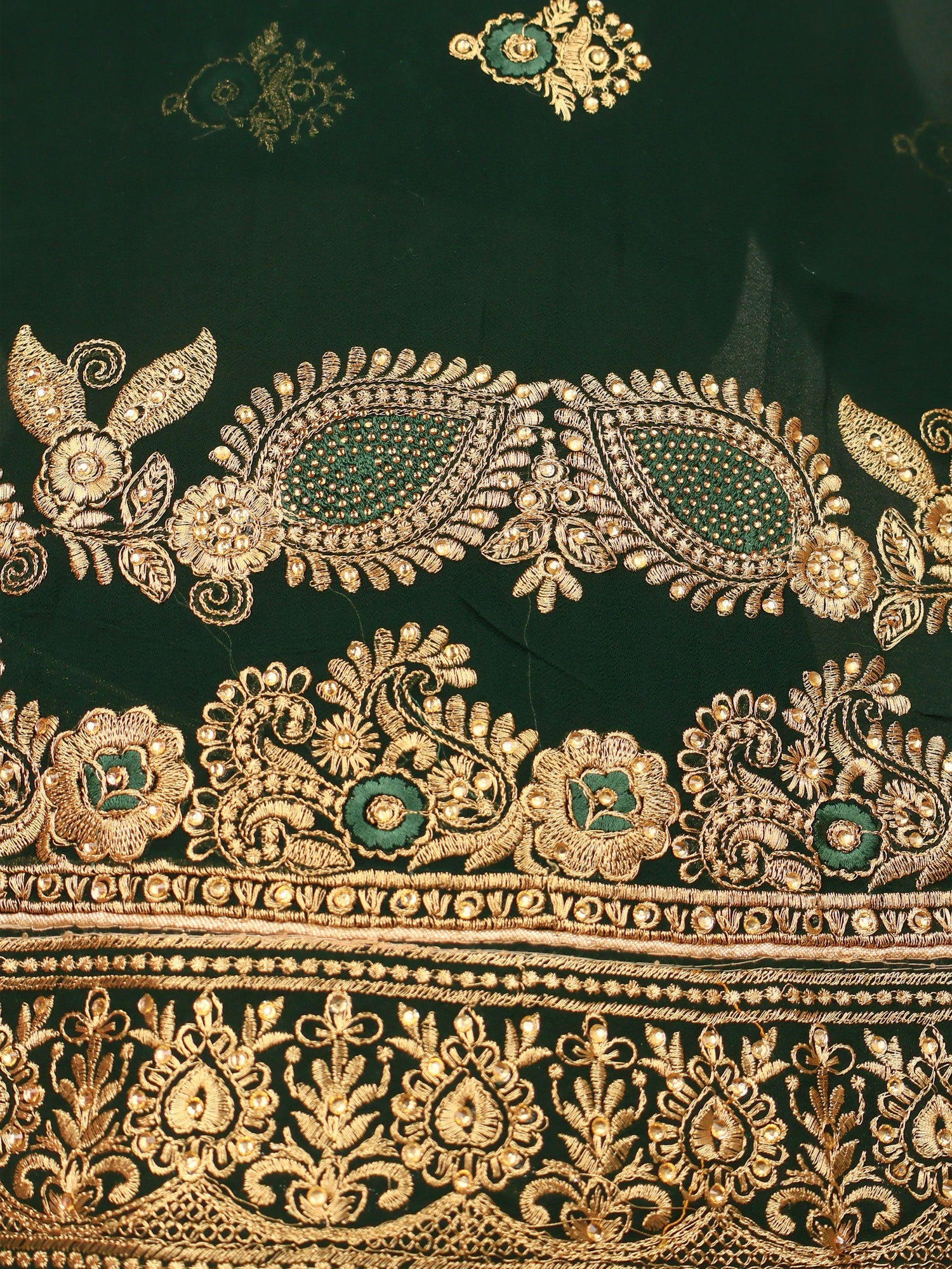 Designer Saree with Embroider & Zari Thread Work by Shreekama Dark Green Designer Sarees for Party Festival Wedding Occasion in Noida