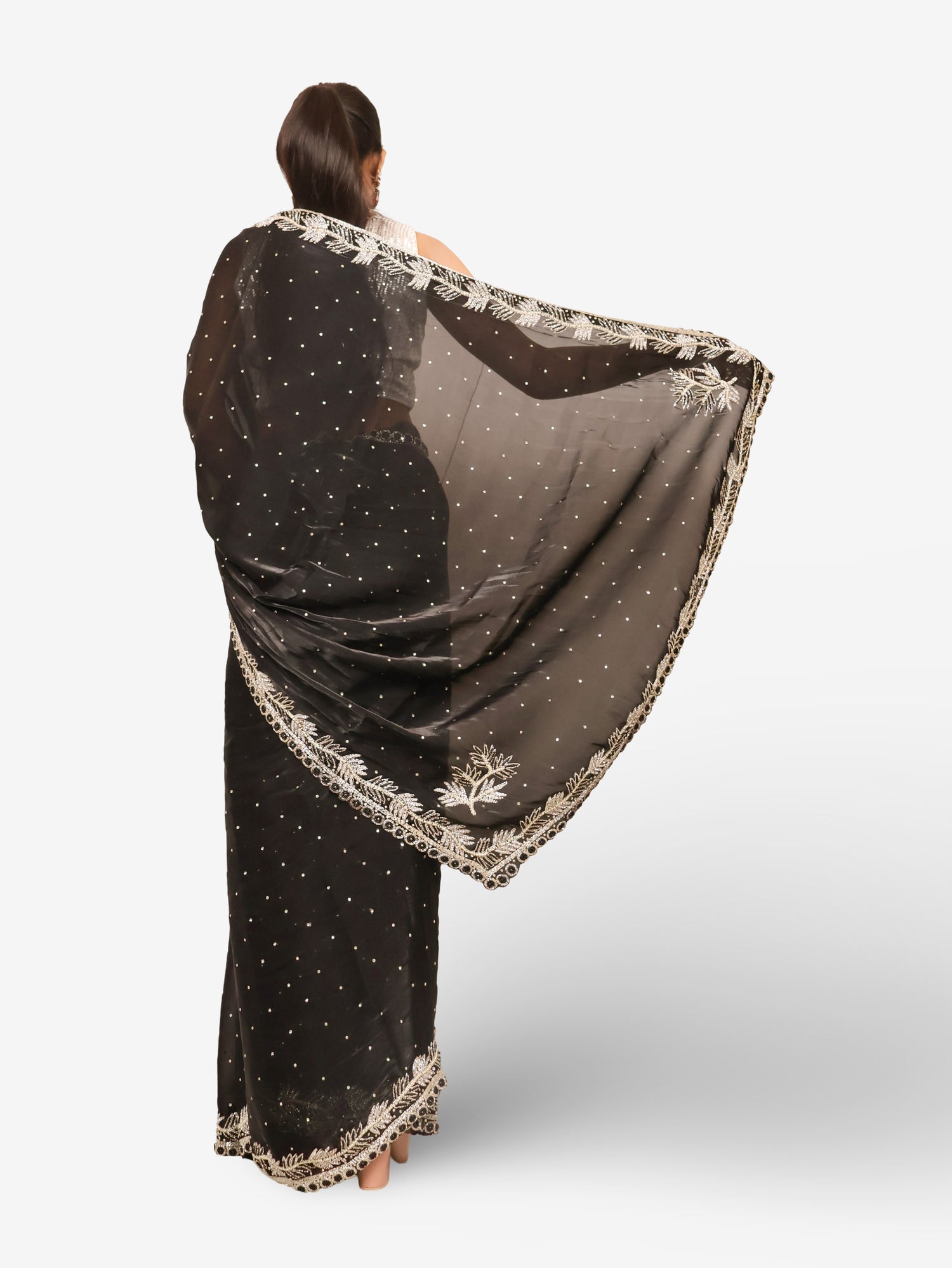 Designer Saree with Kundan & Beads work by Shreekama Black Designer Sarees for Party Festival Wedding Occasion in Noida