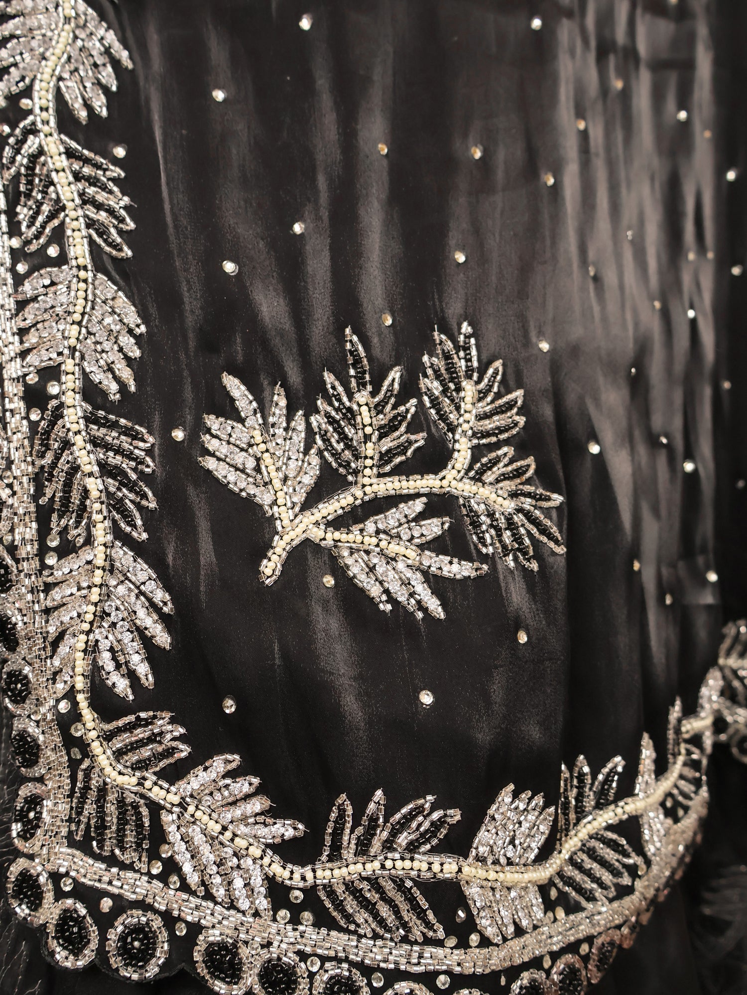 Designer Saree with Kundan & Beads work by Shreekama Black Designer Sarees for Party Festival Wedding Occasion in Noida