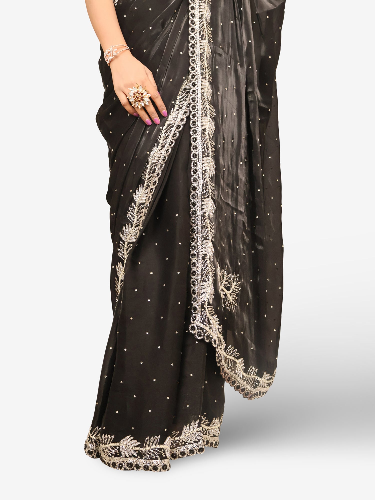 Designer Saree with Kundan & Beads work by Shreekama Black Designer Sarees for Party Festival Wedding Occasion in Noida