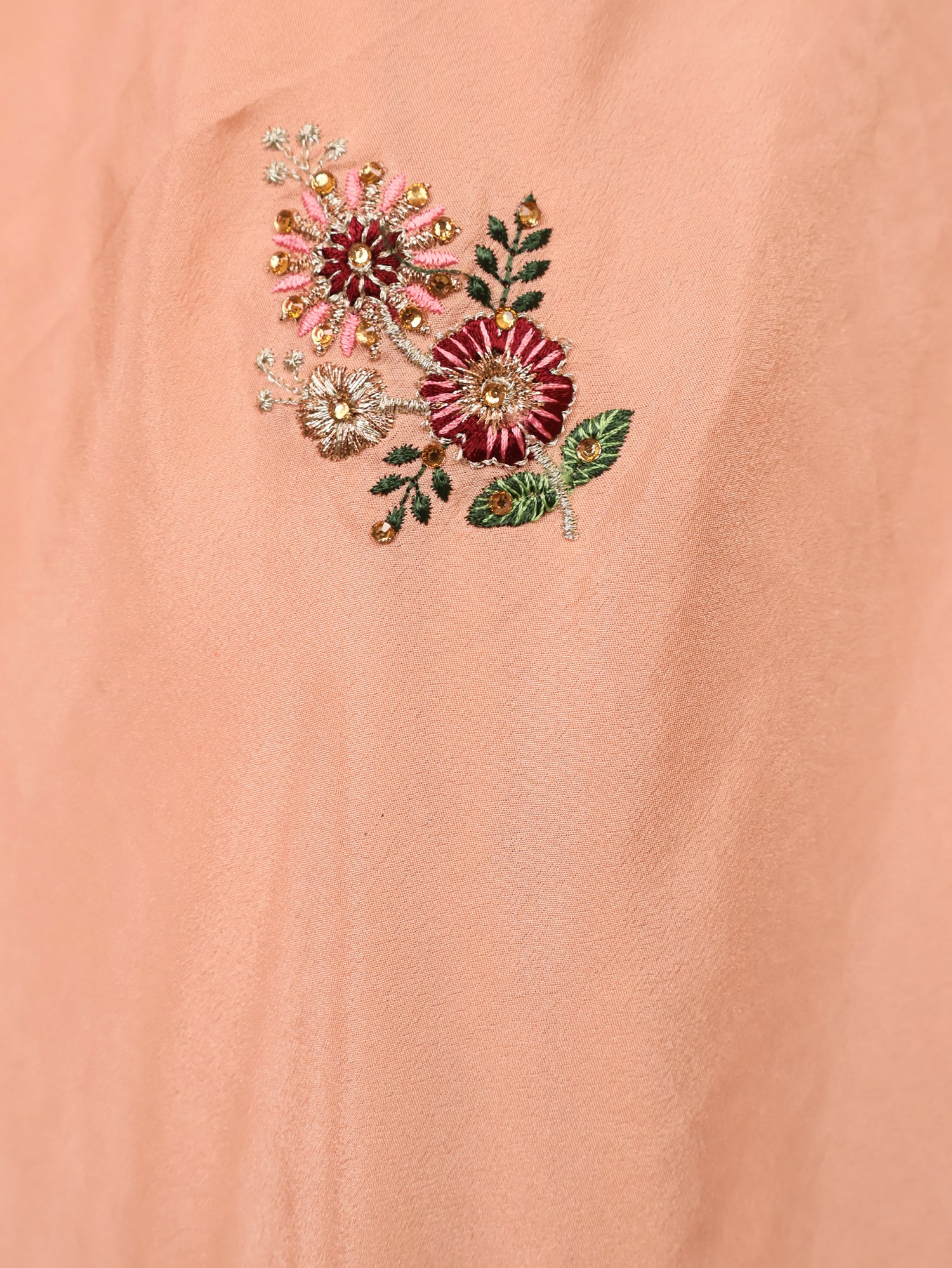 Designer Saree with Peark String on Pallu & Embroider Work by Shreekama Peach Designer Sarees for Party Festival Wedding Occasion in Noida