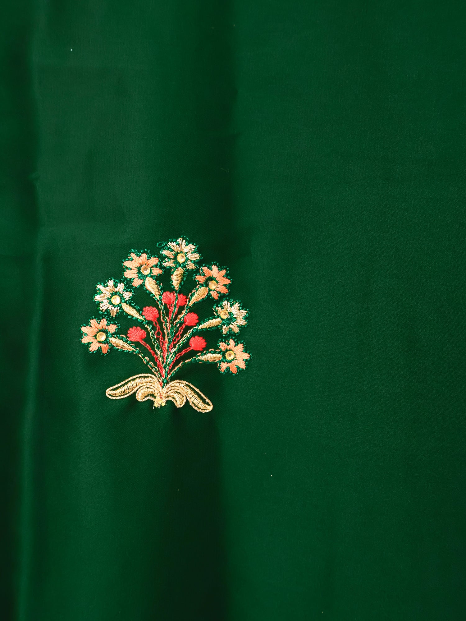 Designer Saree with Kundan & Embroidery Work by Shreekama Dark Green Designer Sarees for Party Festival Wedding Occasion in Noida