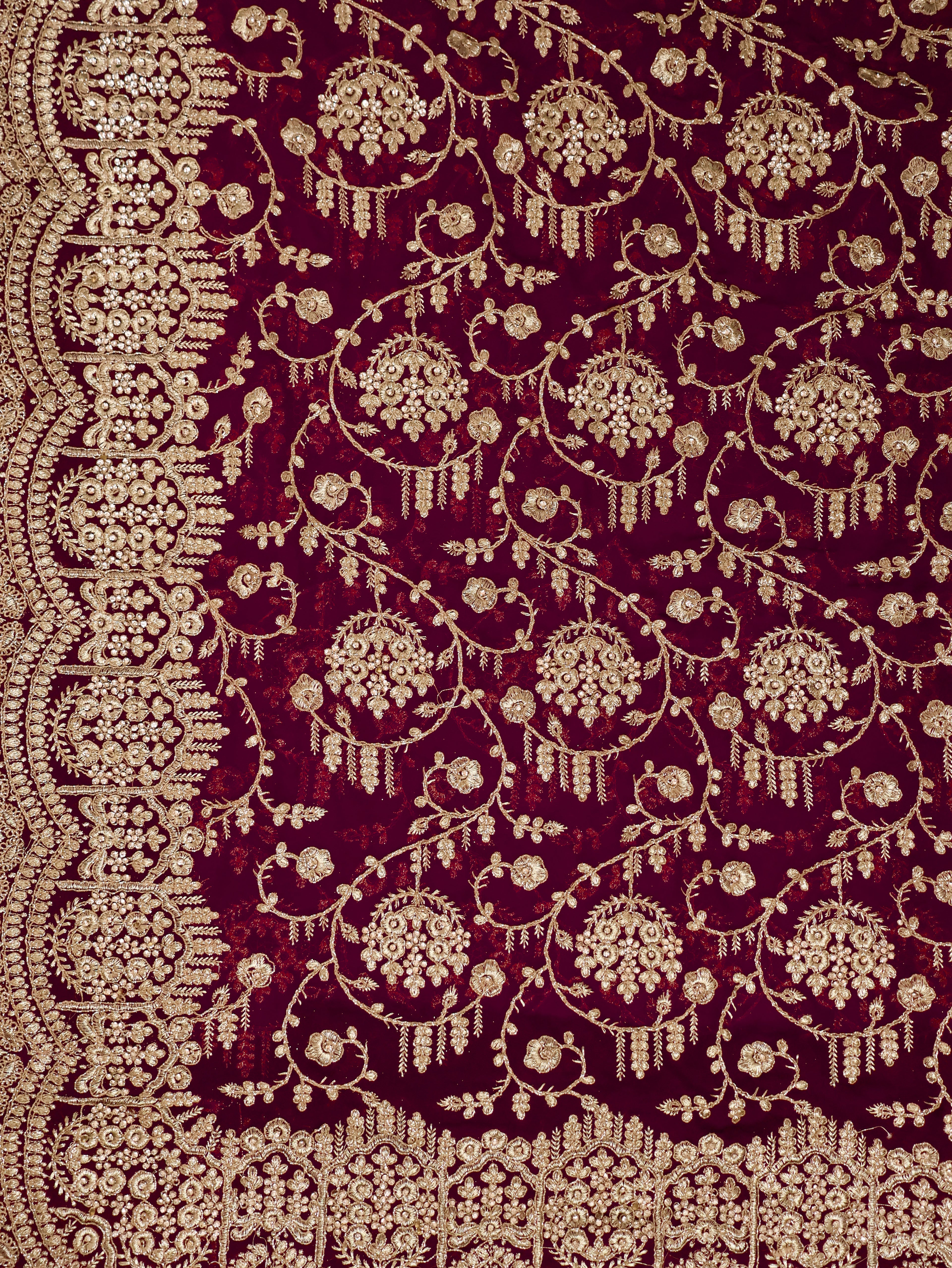 Designer Saree with Embroidery & Heavy Zari Thread Work by Shreekama Wine Designer Sarees for Party Festival Wedding Occasion in Noida