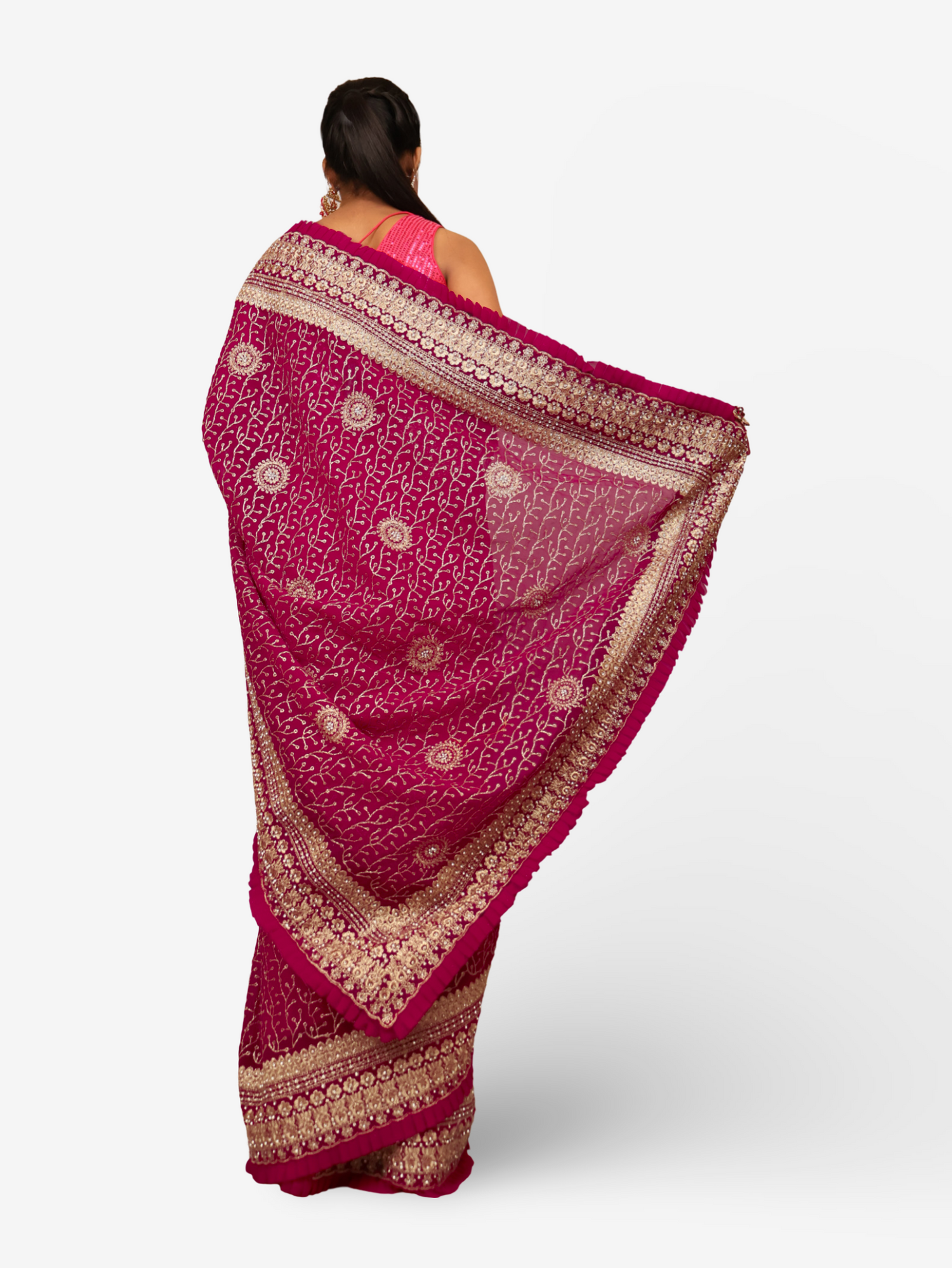 Designer Saree with Stone & Heavy Zari Work Embroidery Work by Shreekama Magenta Designer Sarees for Party Festival Wedding Occasion in Noida