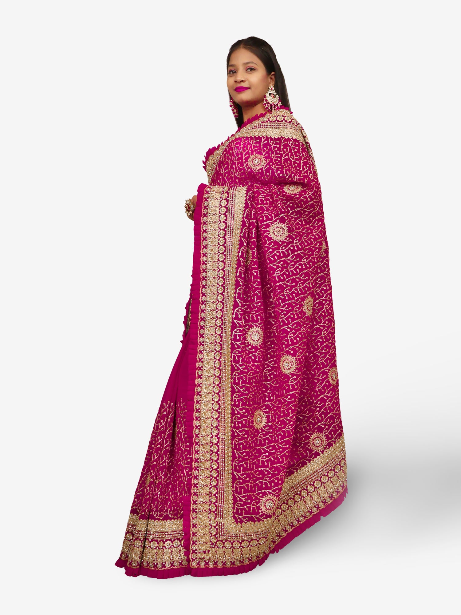 Designer Saree with Stone & Heavy Zari Work Embroidery Work by Shreekama Magenta Designer Sarees for Party Festival Wedding Occasion in Noida