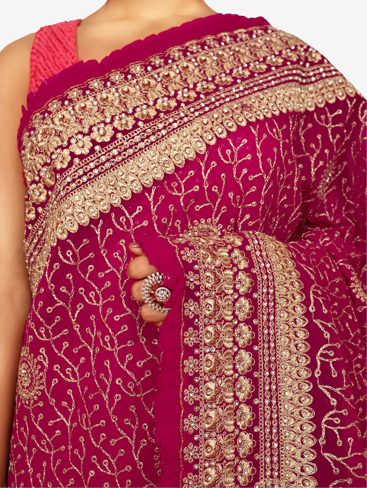 Designer Saree with Stone & Heavy Zari Work Embroidery Work by Shreekama Magenta Designer Sarees for Party Festival Wedding Occasion in Noida