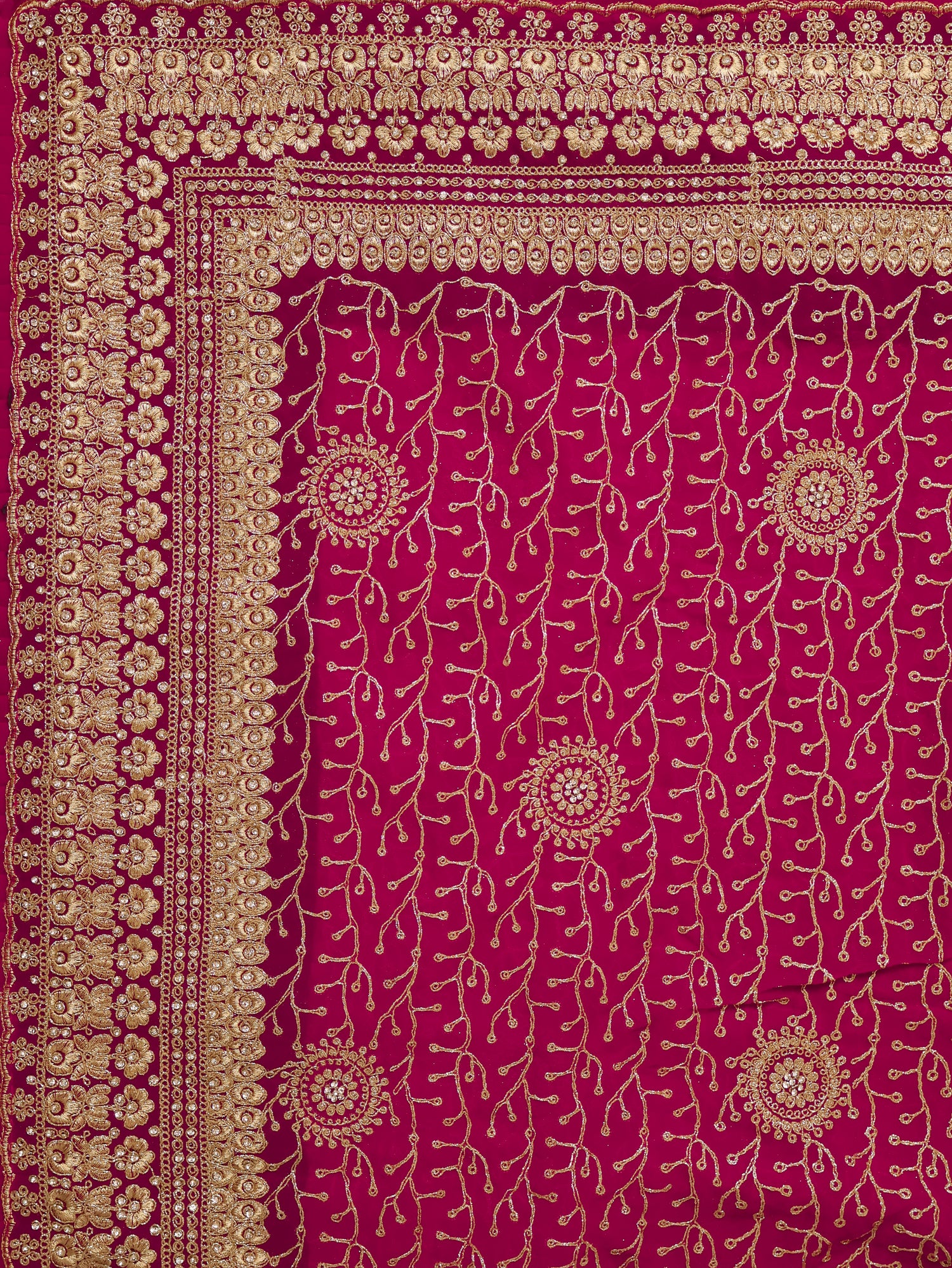 Designer Saree with Stone & Heavy Zari Work Embroidery Work by Shreekama Magenta Designer Sarees for Party Festival Wedding Occasion in Noida