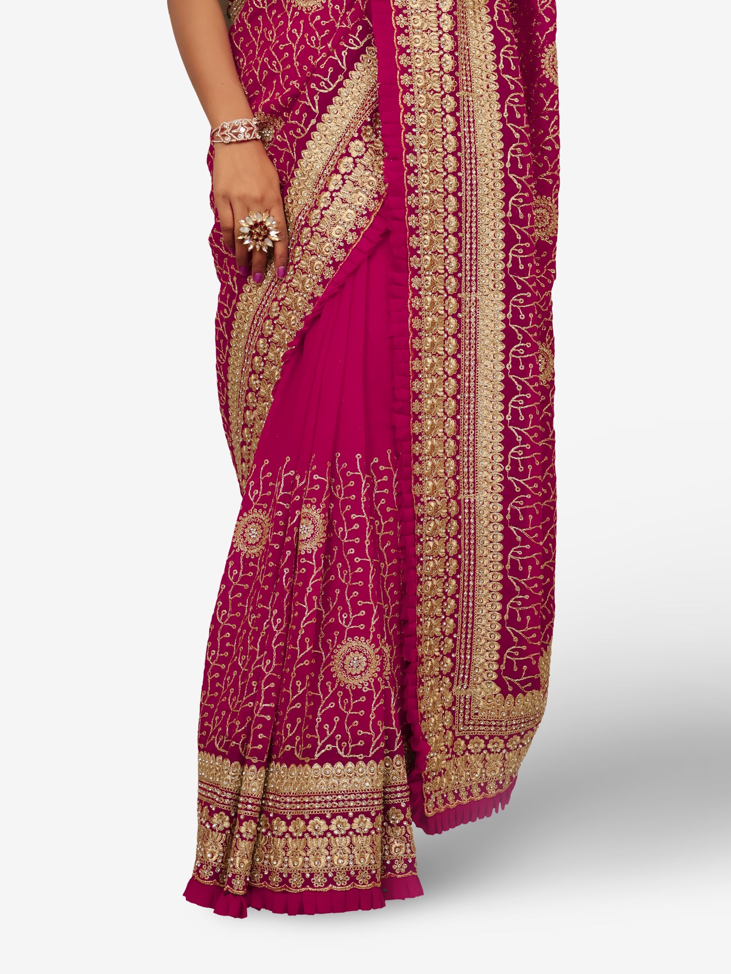 Designer Saree with Stone & Heavy Zari Work Embroidery Work by Shreekama Magenta Designer Sarees for Party Festival Wedding Occasion in Noida