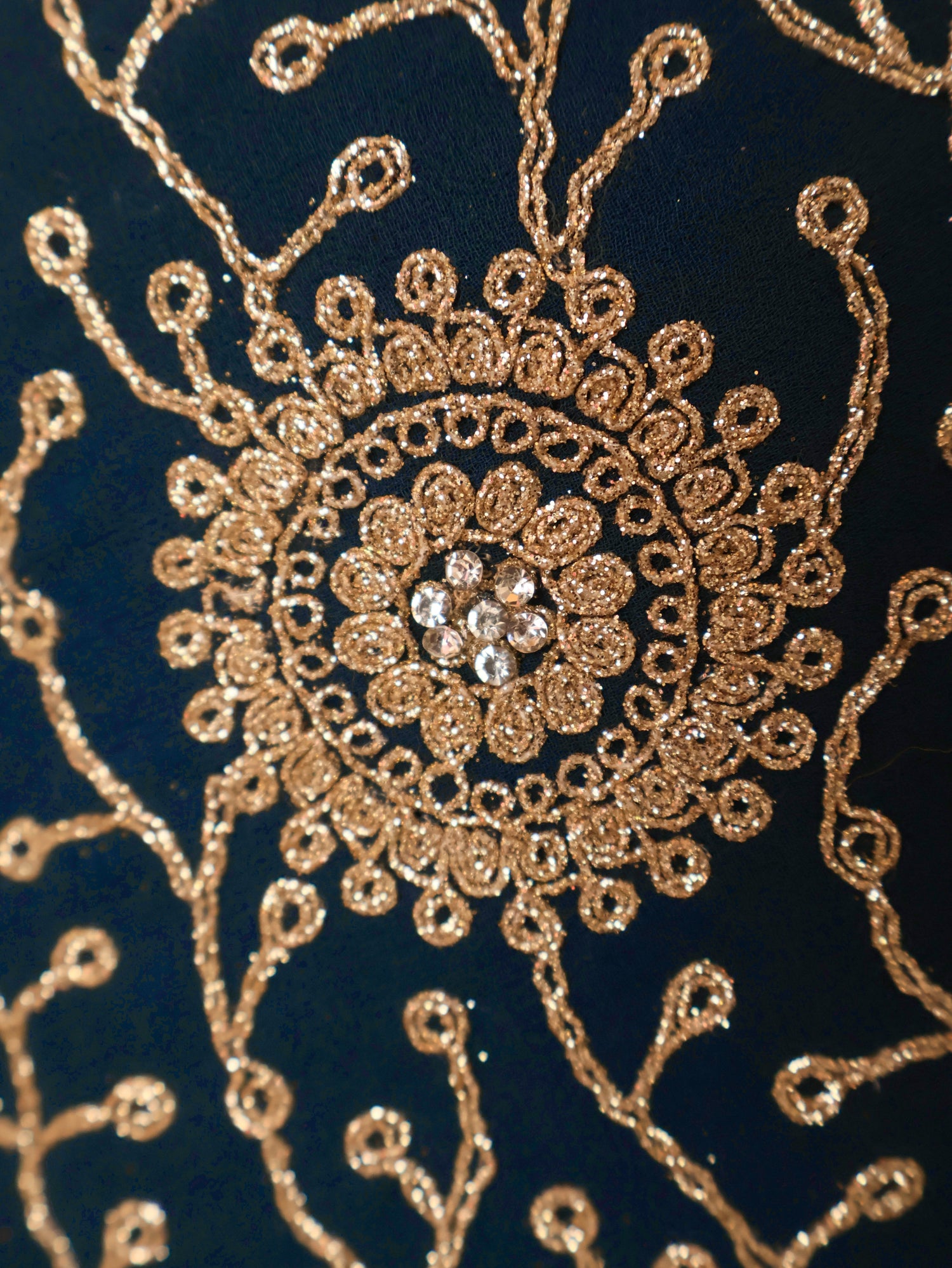 Designer Saree with Stone & Heavy Zari Work Embroidery Work by Shreekama Dark Blue Designer Sarees for Party Festival Wedding Occasion in Noida