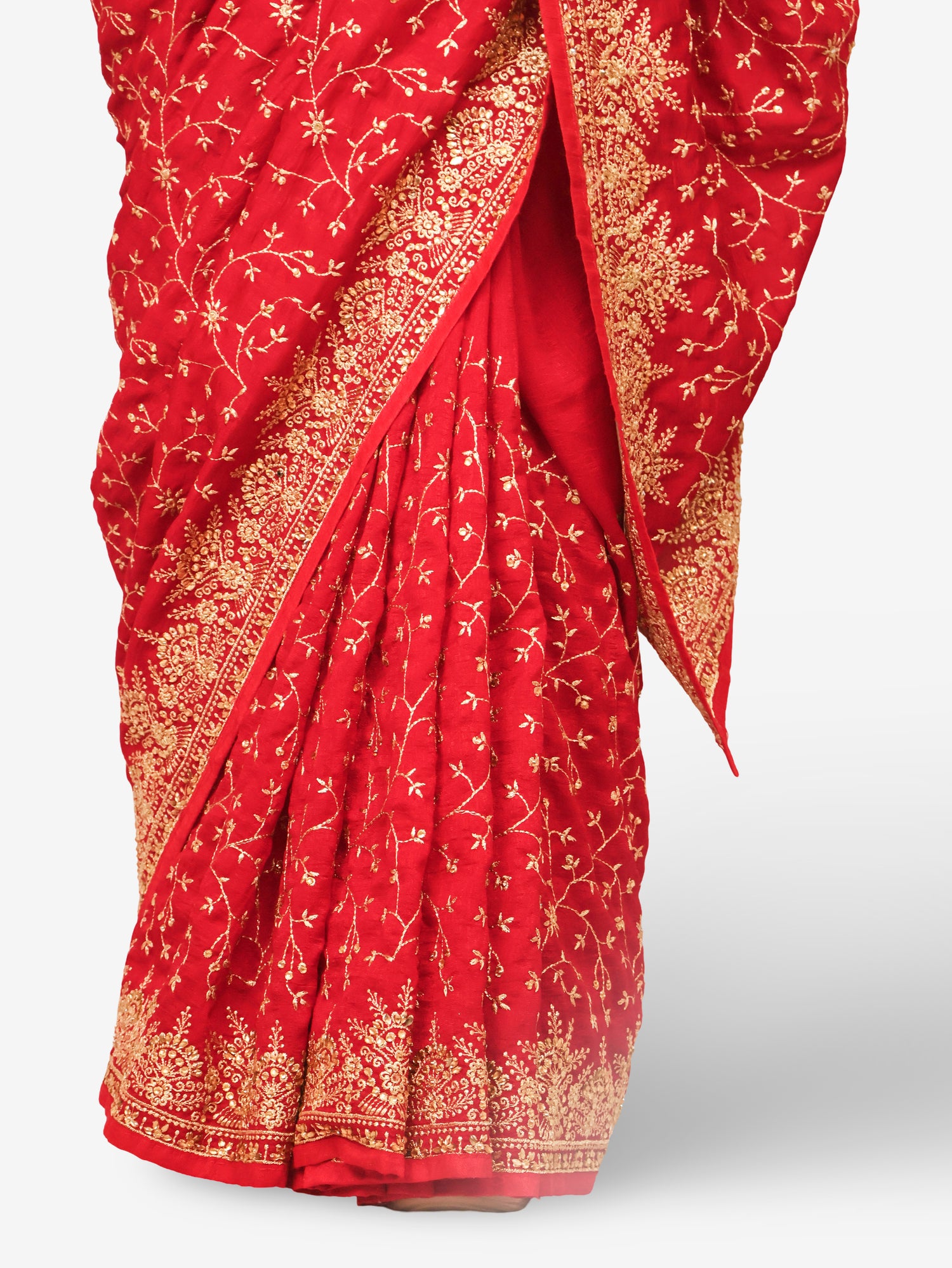 Designer Saree with Kundan & Embroidery Work by Shreekama Red Designer Sarees for Party Festival Wedding Occasion in Noida