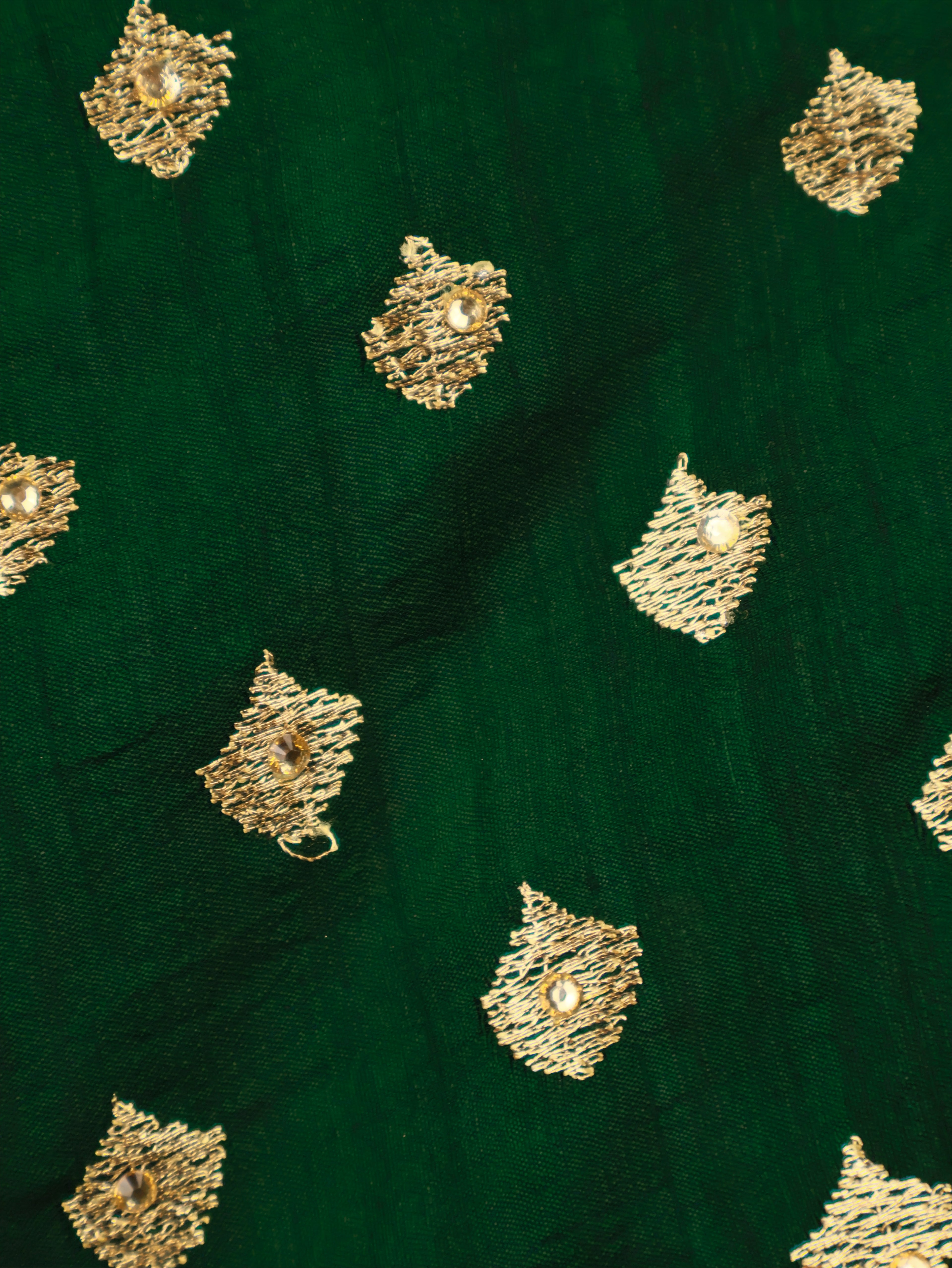 Designer Saree with Kundan & Heavy Embroidery Work by Shreekama Dark Green Designer Sarees for Party Festival Wedding Occasion in Noida