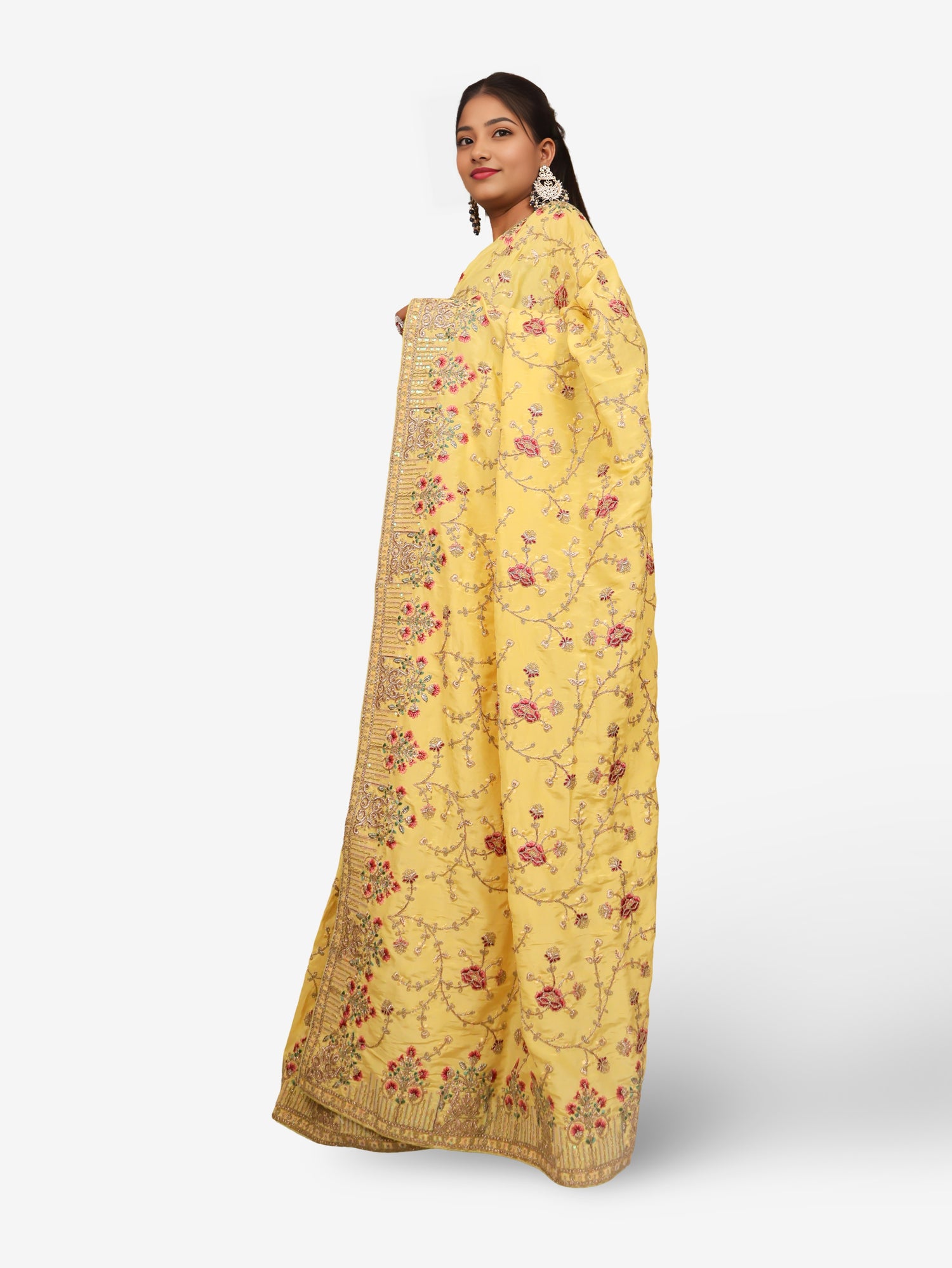 Designer Saree with Sequin & Embroidery Work by Shreekama Lemon Yellow Designer Sarees for Party Festival Wedding Occasion in Noida