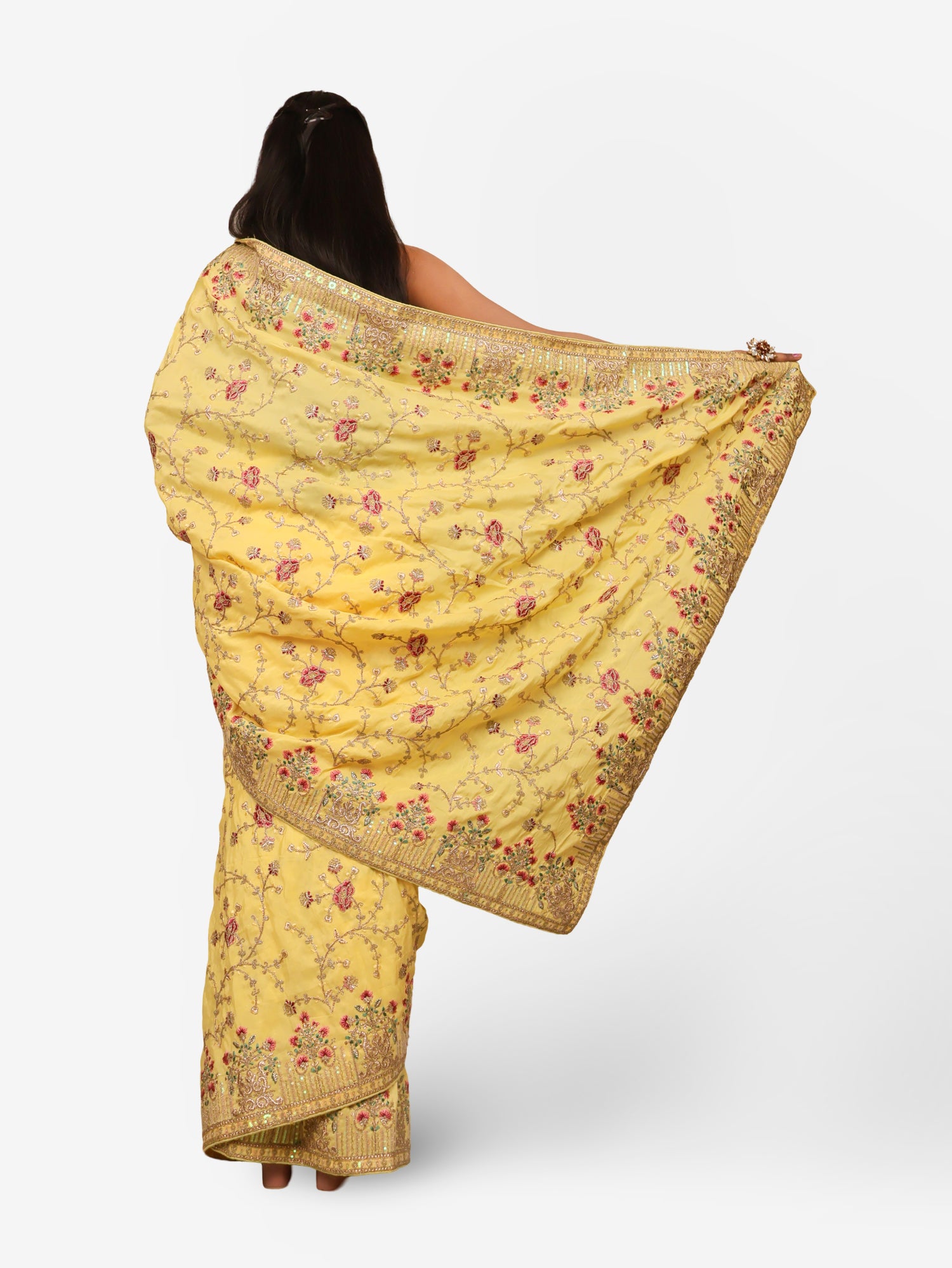 Designer Saree with Sequin & Embroidery Work by Shreekama Lemon Yellow Designer Sarees for Party Festival Wedding Occasion in Noida