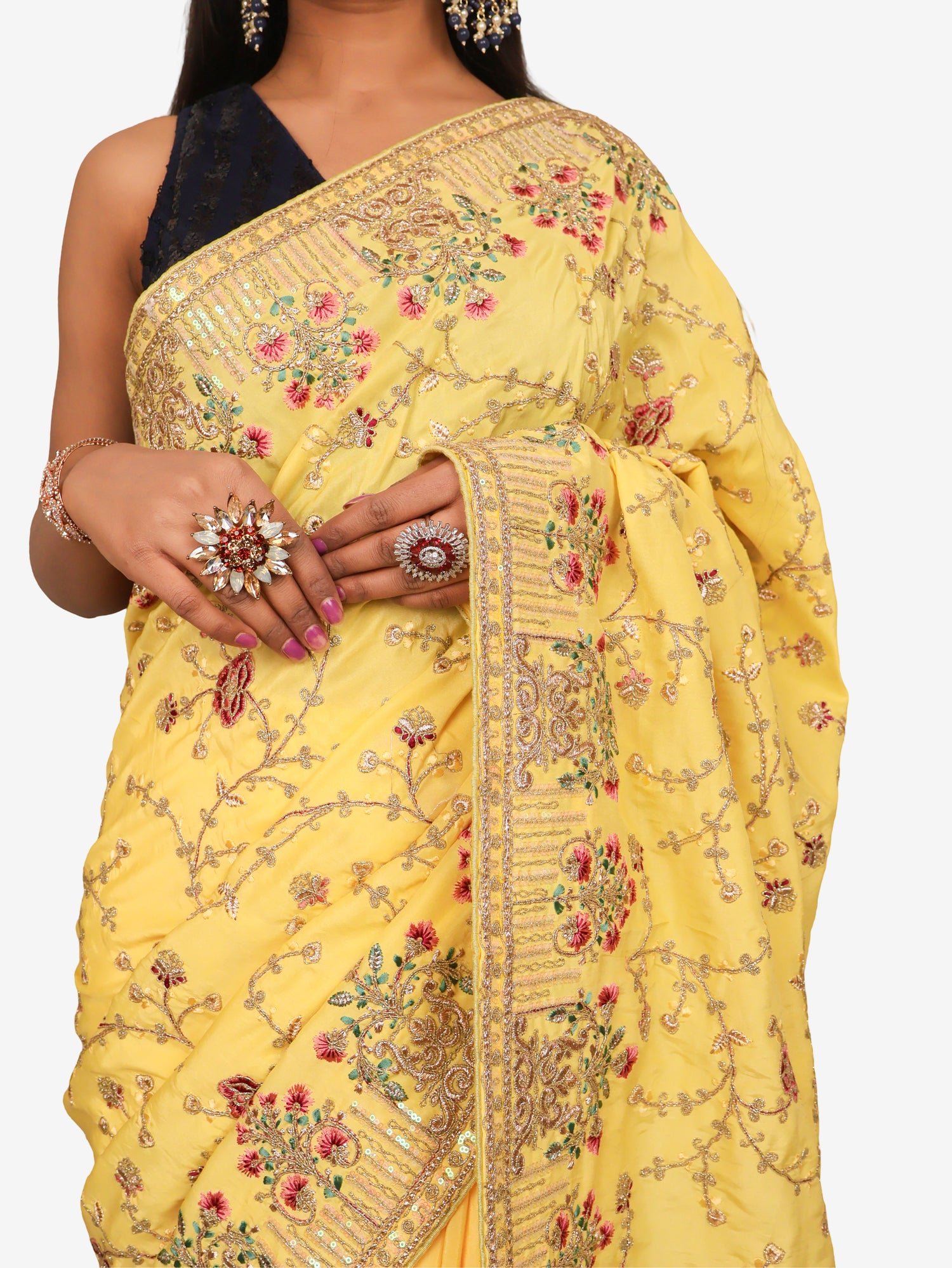 Designer Saree with Sequin & Embroidery Work by Shreekama Lemon Yellow Designer Sarees for Party Festival Wedding Occasion in Noida