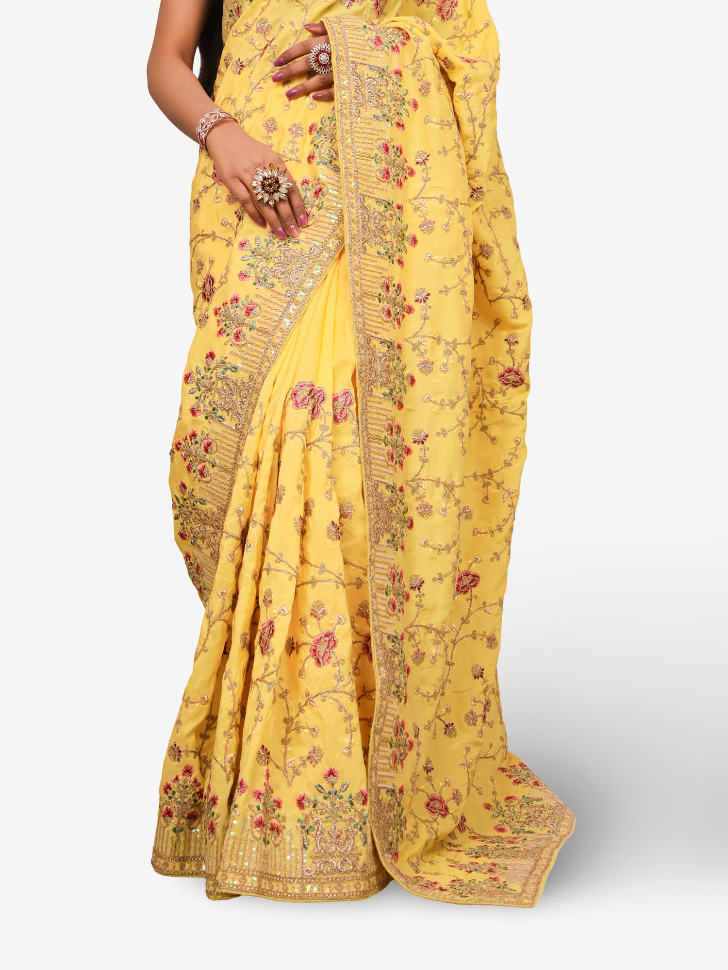 Designer Saree with Sequin & Embroidery Work by Shreekama Lemon Yellow Designer Sarees for Party Festival Wedding Occasion in Noida