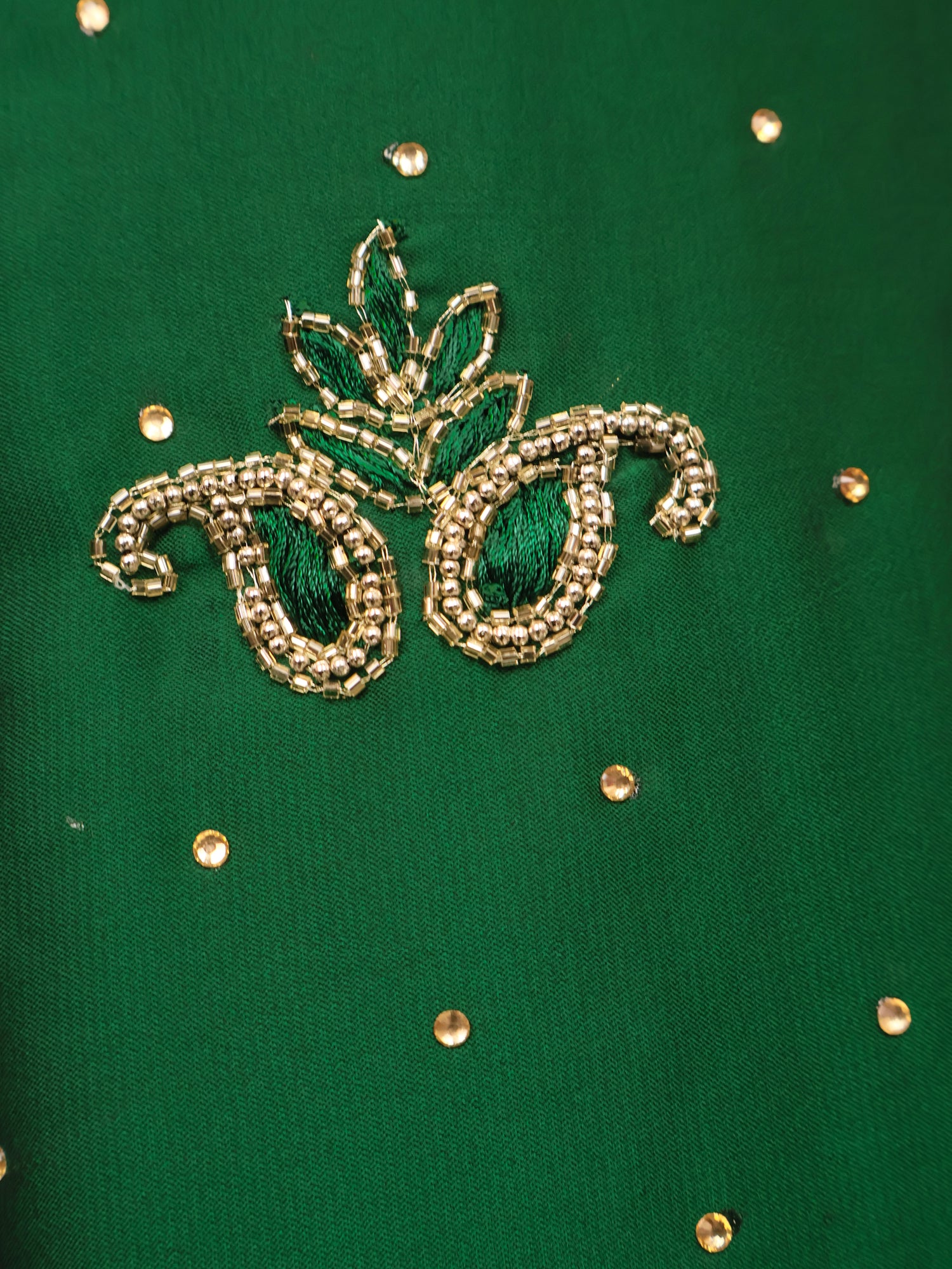 Designer Saree with Cut Dana & Kundan Work by Shreekama Dark Green Designer Sarees for Party Festival Wedding Occasion in Noida