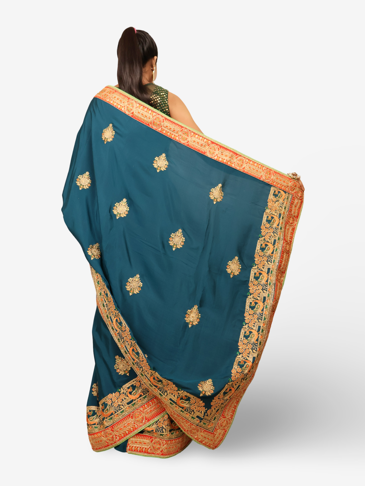 Designer Saree with Kundan & Embroidery Work by Shreekama Royal Blue Designer Sarees for Party Festival Wedding Occasion in Noida