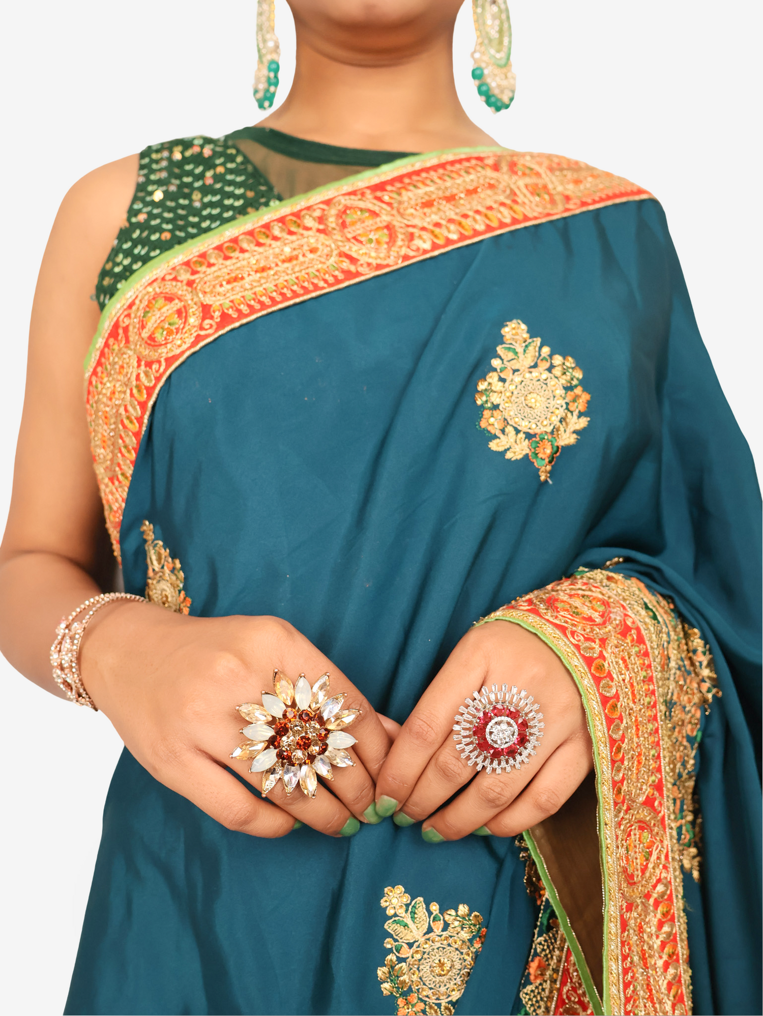 Designer Saree with Kundan & Embroidery Work by Shreekama Royal Blue Designer Sarees for Party Festival Wedding Occasion in Noida