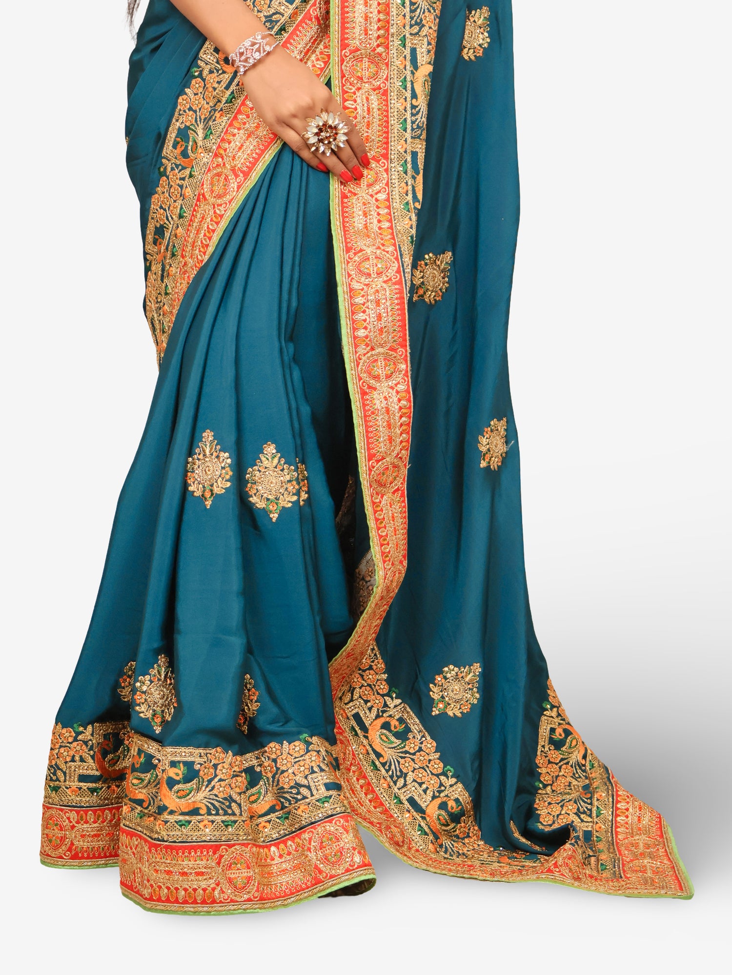 Designer Saree with Kundan & Embroidery Work by Shreekama Royal Blue Designer Sarees for Party Festival Wedding Occasion in Noida