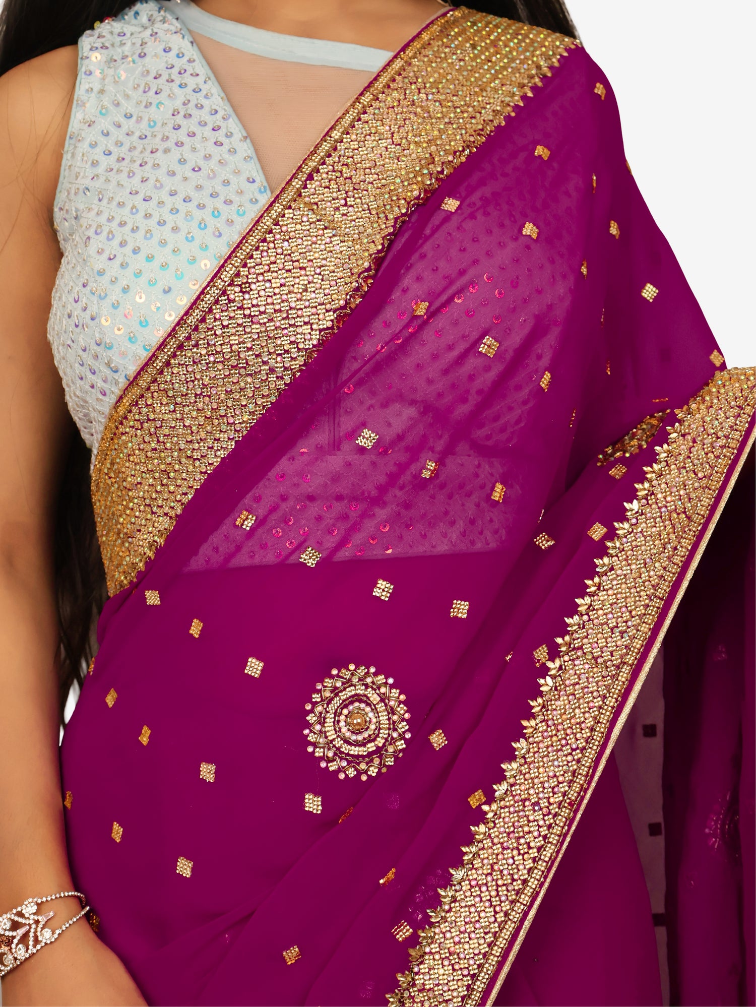Designer Saree with Cut Dana & Beads by Shreekama Wine Designer Sarees for Party Festival Wedding Occasion in Noida
