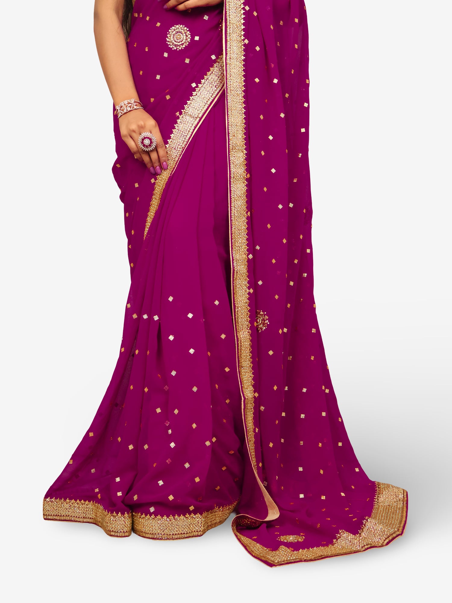 Designer Saree with Cut Dana & Beads by Shreekama Wine Designer Sarees for Party Festival Wedding Occasion in Noida