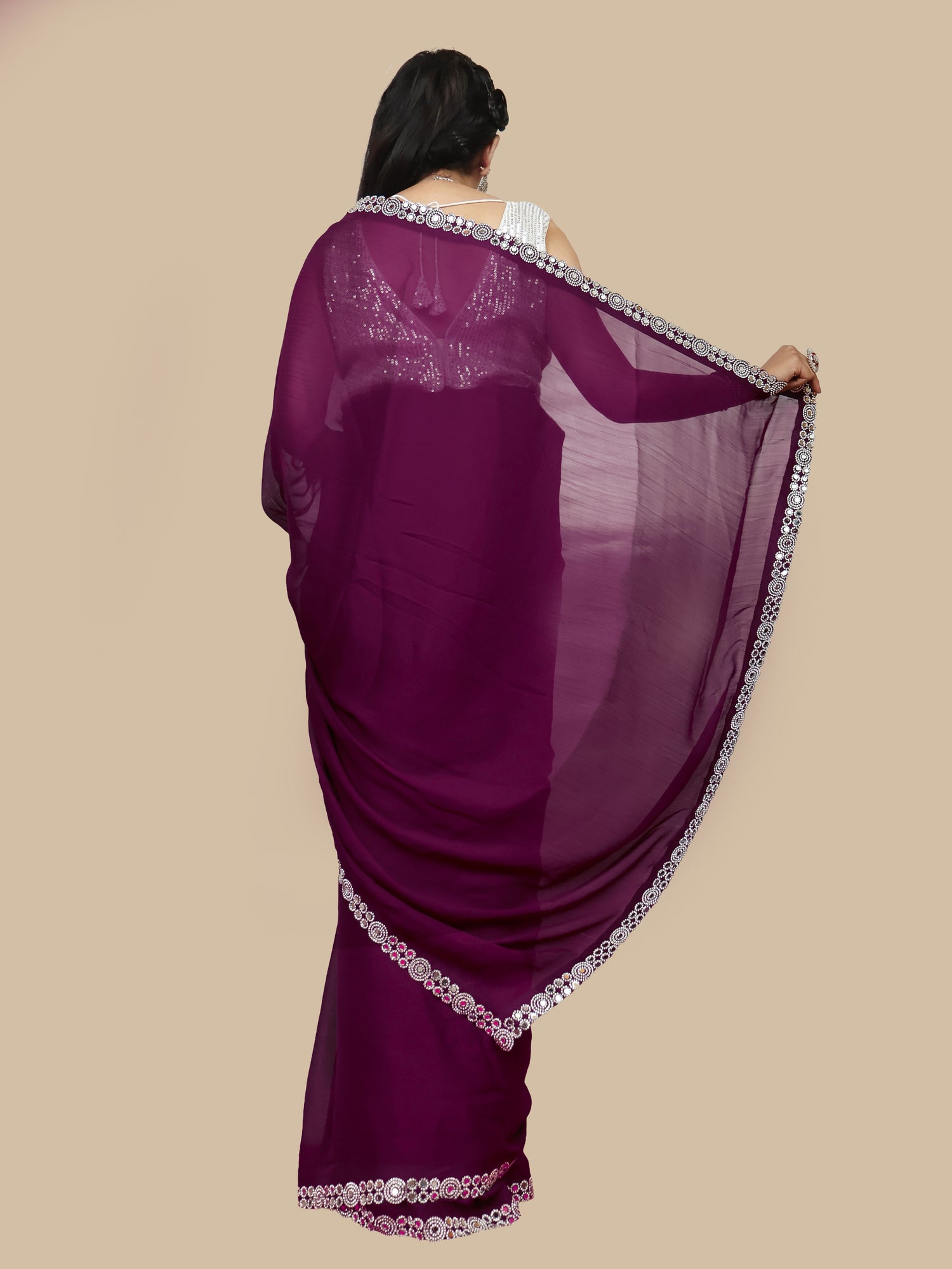 Designer Saree with American Diamond & Mirror Work by Shreekama