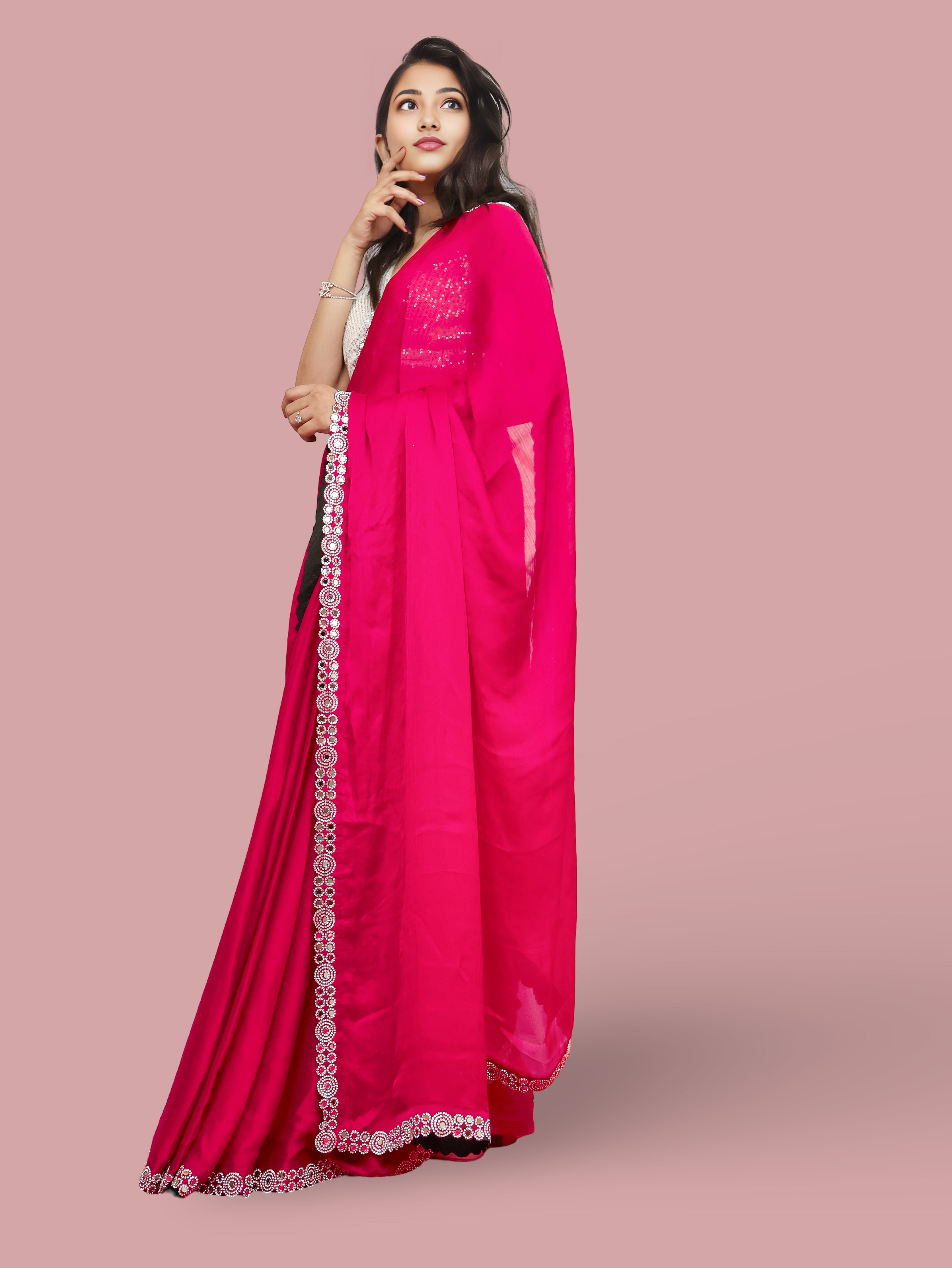 Designer Saree with American Diamond & Mirror Work by Shreekama