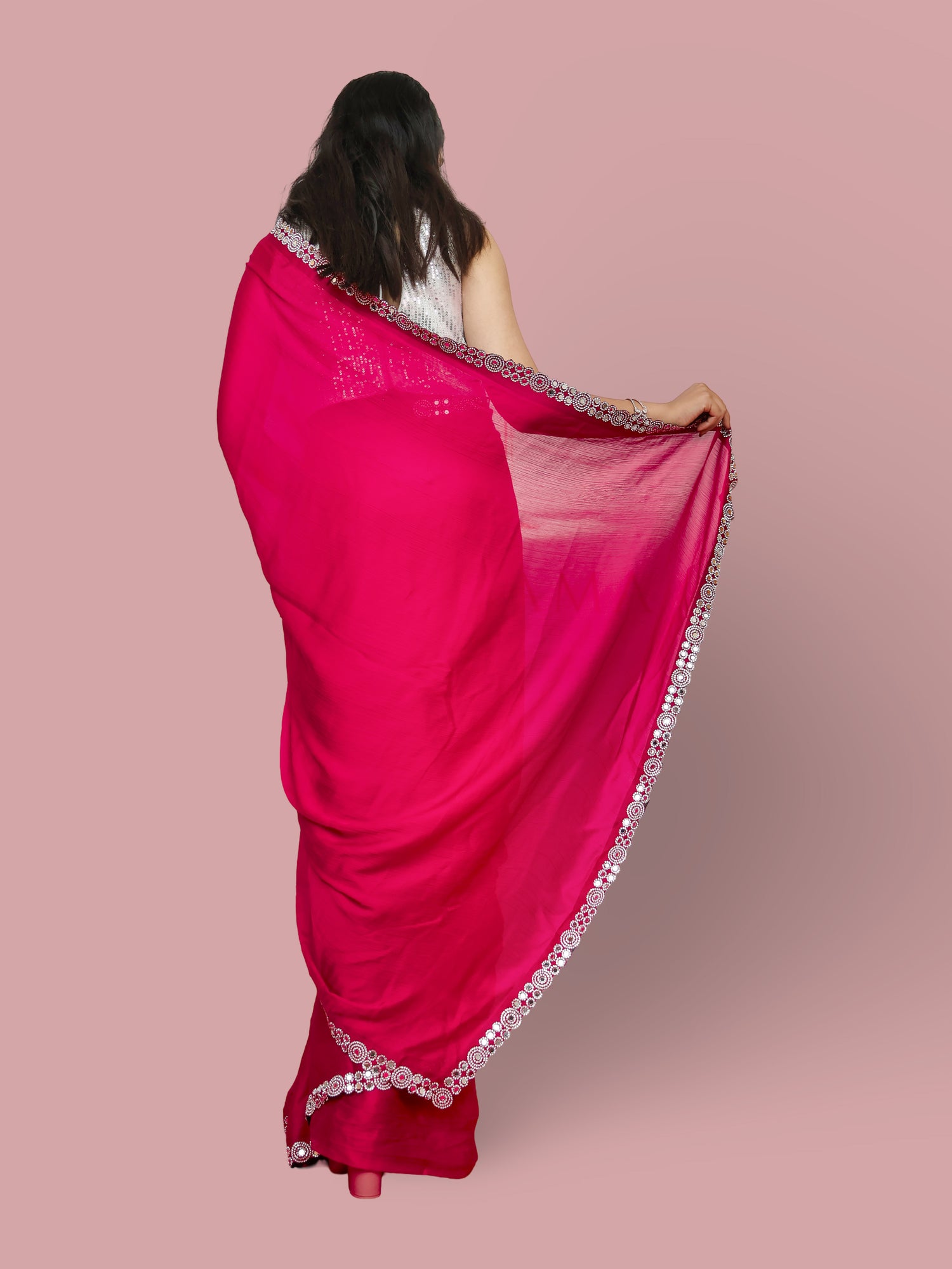 Designer Saree with American Diamond & Mirror Work by Shreekama