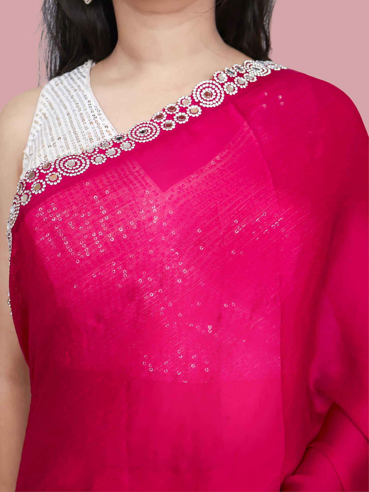 Designer Saree with American Diamond & Mirror Work by Shreekama