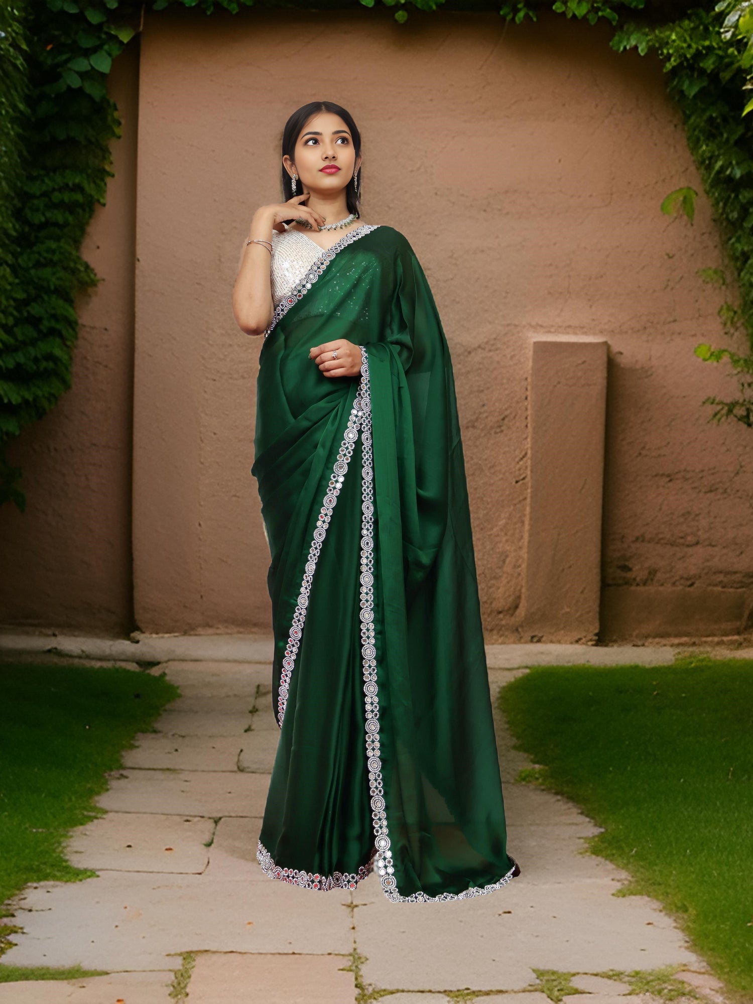 Designer Saree with American Diamond & Mirror Work by Shreekama