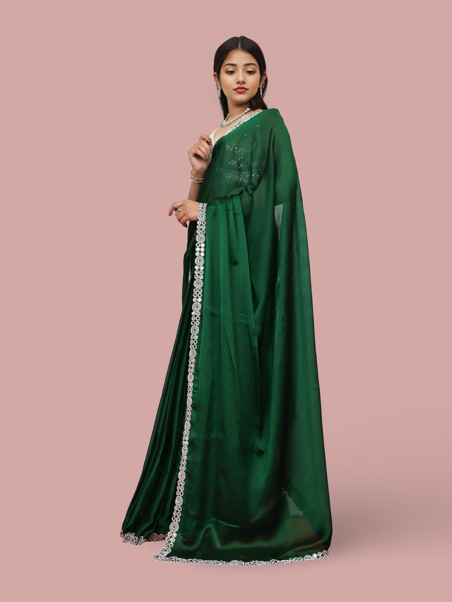 Designer Saree with American Diamond & Mirror Work by Shreekama