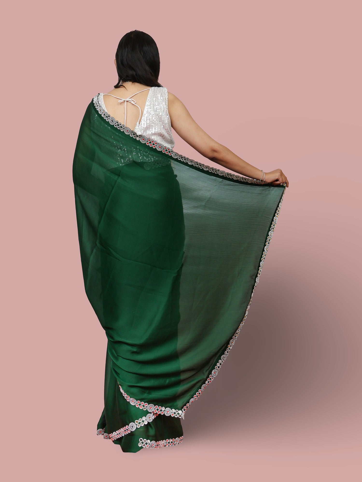 Designer Saree with American Diamond & Mirror Work by Shreekama