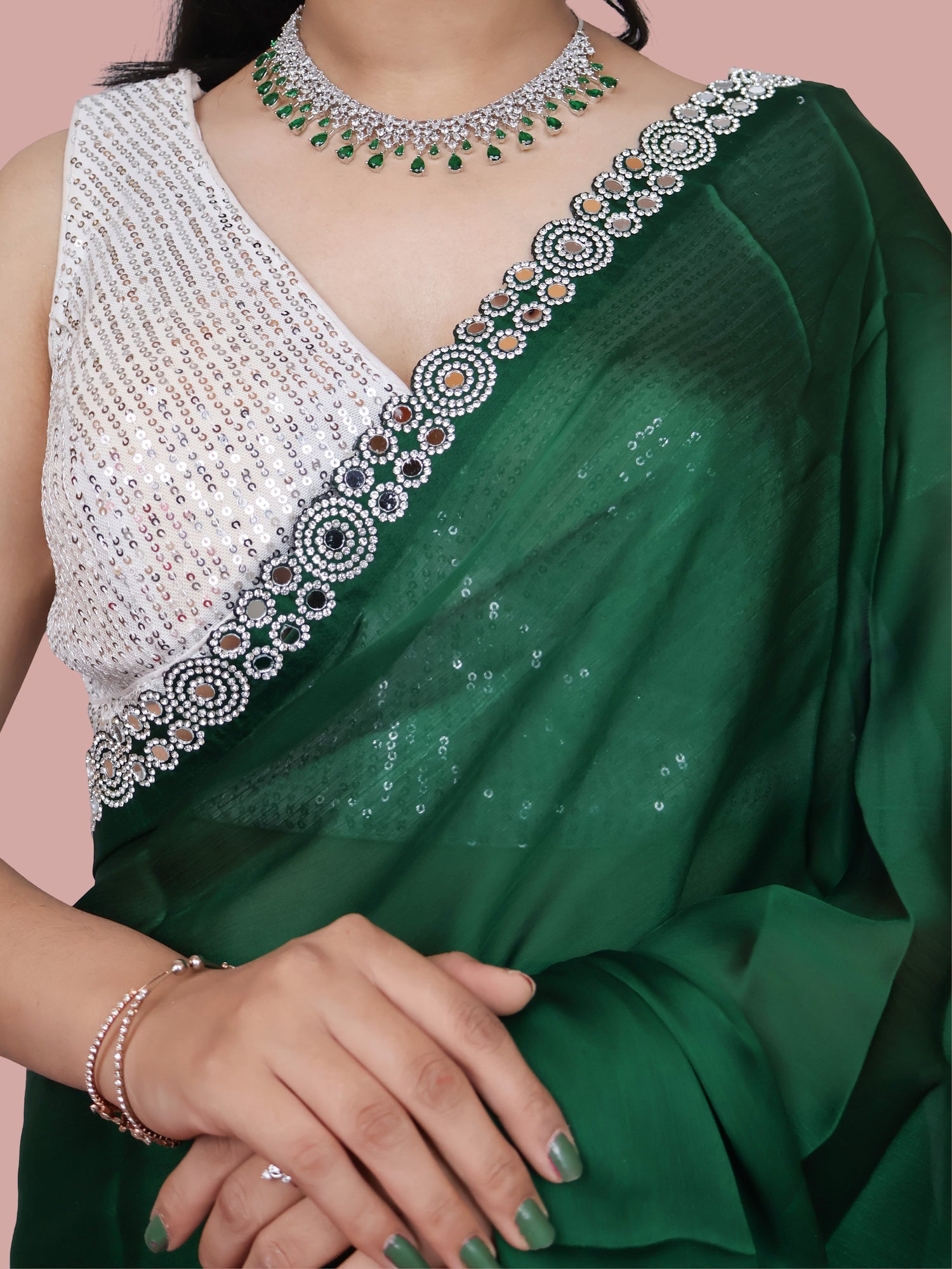 Designer Saree with American Diamond & Mirror Work by Shreekama