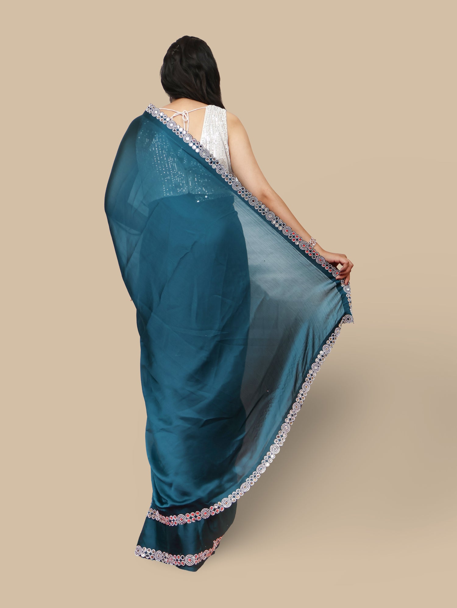 Designer Saree with American Diamond & Mirror Work by Shreekama